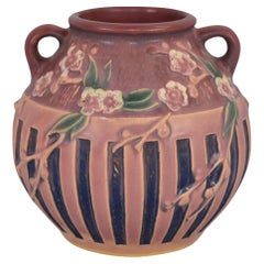 Roseville Pottery Cherry Blossom 1933 Rose Blue Trial Glaze Vase 618-5