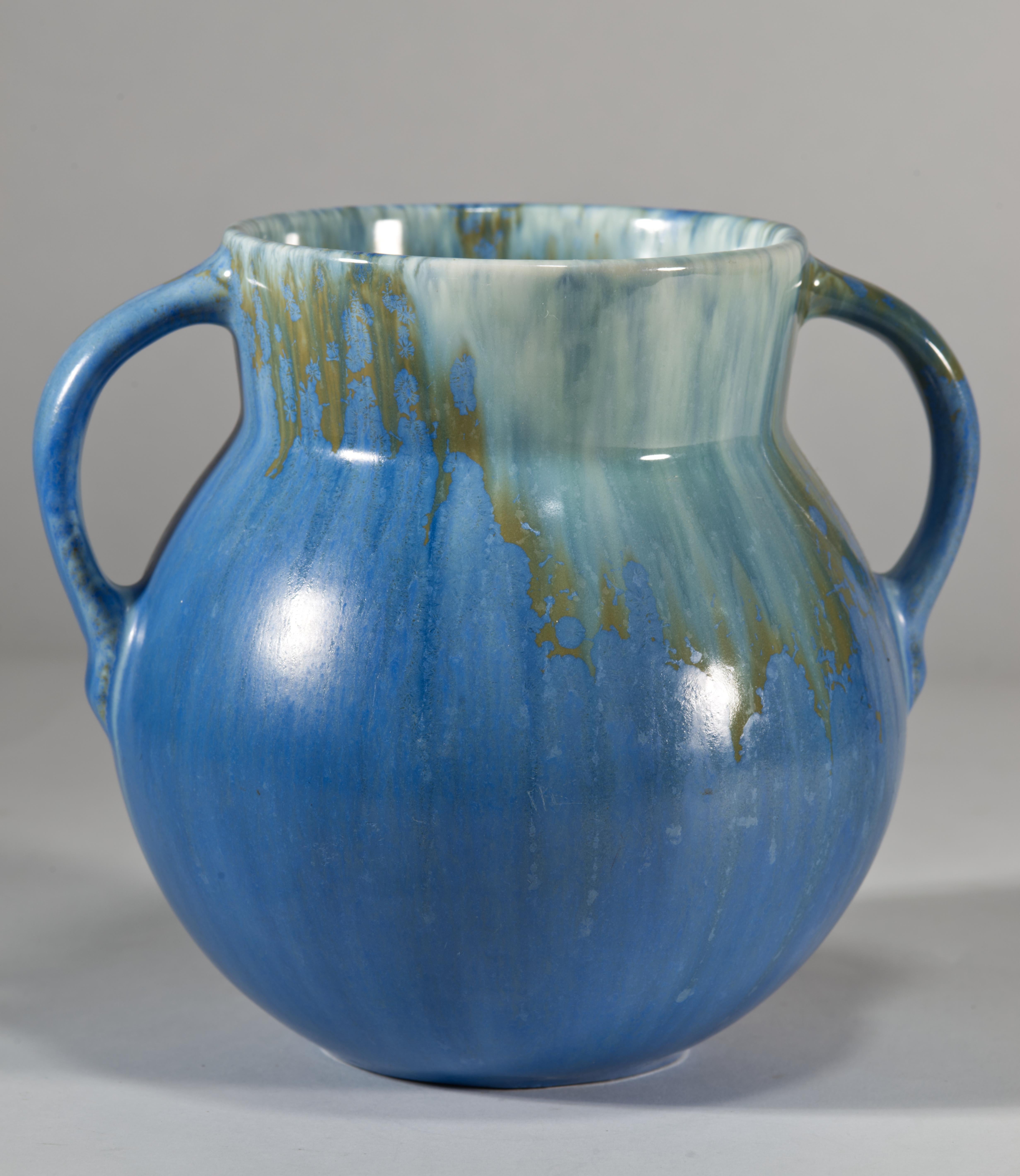 Art déco Vase Earlam bleu tourmaline de Roseville Pottery, Frank Franks 1930s en vente