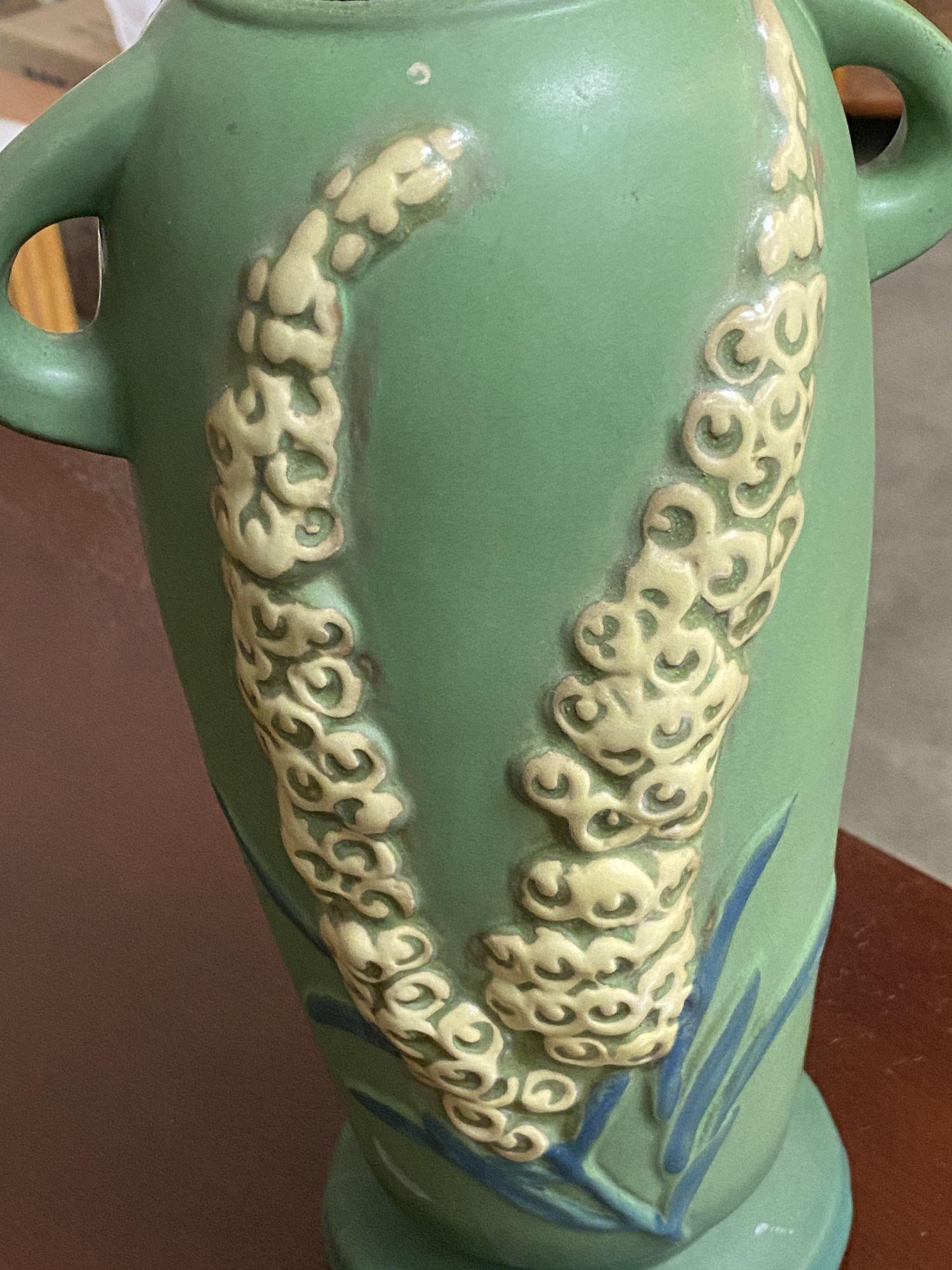 Mid-20th Century Roseville Pottery Foxglove Vase, Green Shape 52-12 Circa 1942