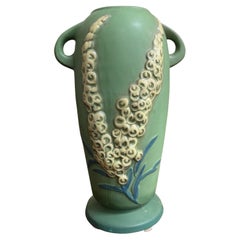 Used Roseville Pottery Foxglove Vase, Green Shape 52-12 Circa 1942