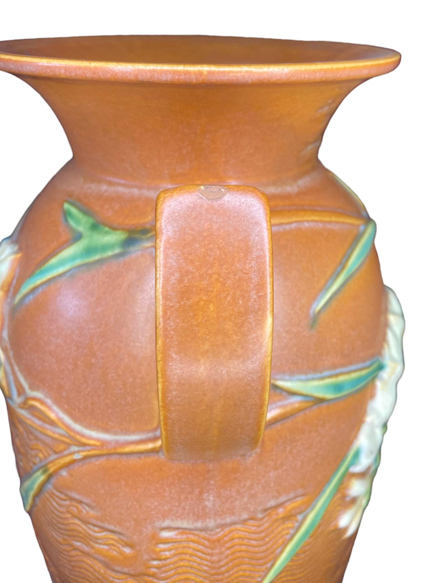 Repoussé Roseville Pottery Freesia Flower Pattern Vase For Sale