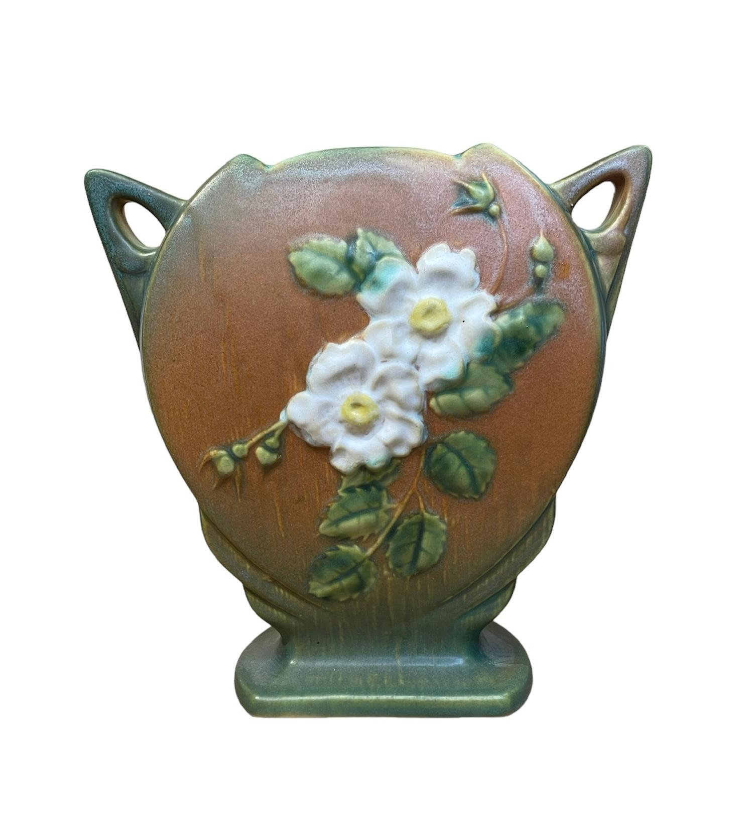 20th Century  Roseville Pottery White Rose Flower Vase