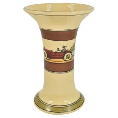 Antique Roseville Tourist Creamware 1916 Arts And Crafts Pottery Flaring Rim Flower Vase