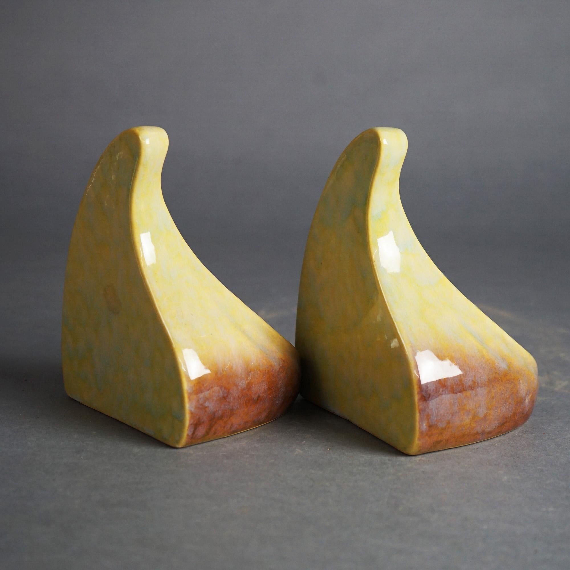 Mid-Century Modern Roseville Wincraft Art Pottery Bookends, Floral, C1948