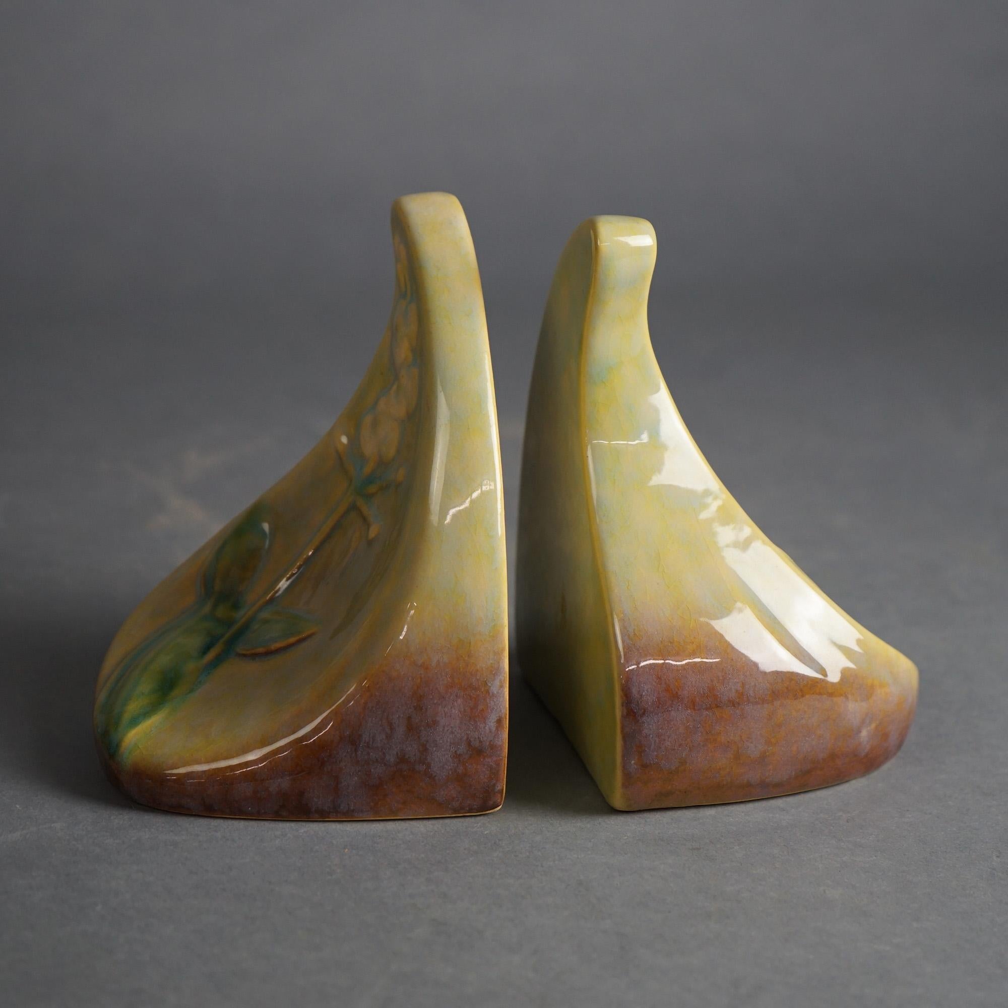 20th Century Roseville Wincraft Art Pottery Bookends, Floral, C1948