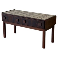 Rosewood 2-Drawer Entryway Console Table with Geometric Tiled Top Vintage 1960s