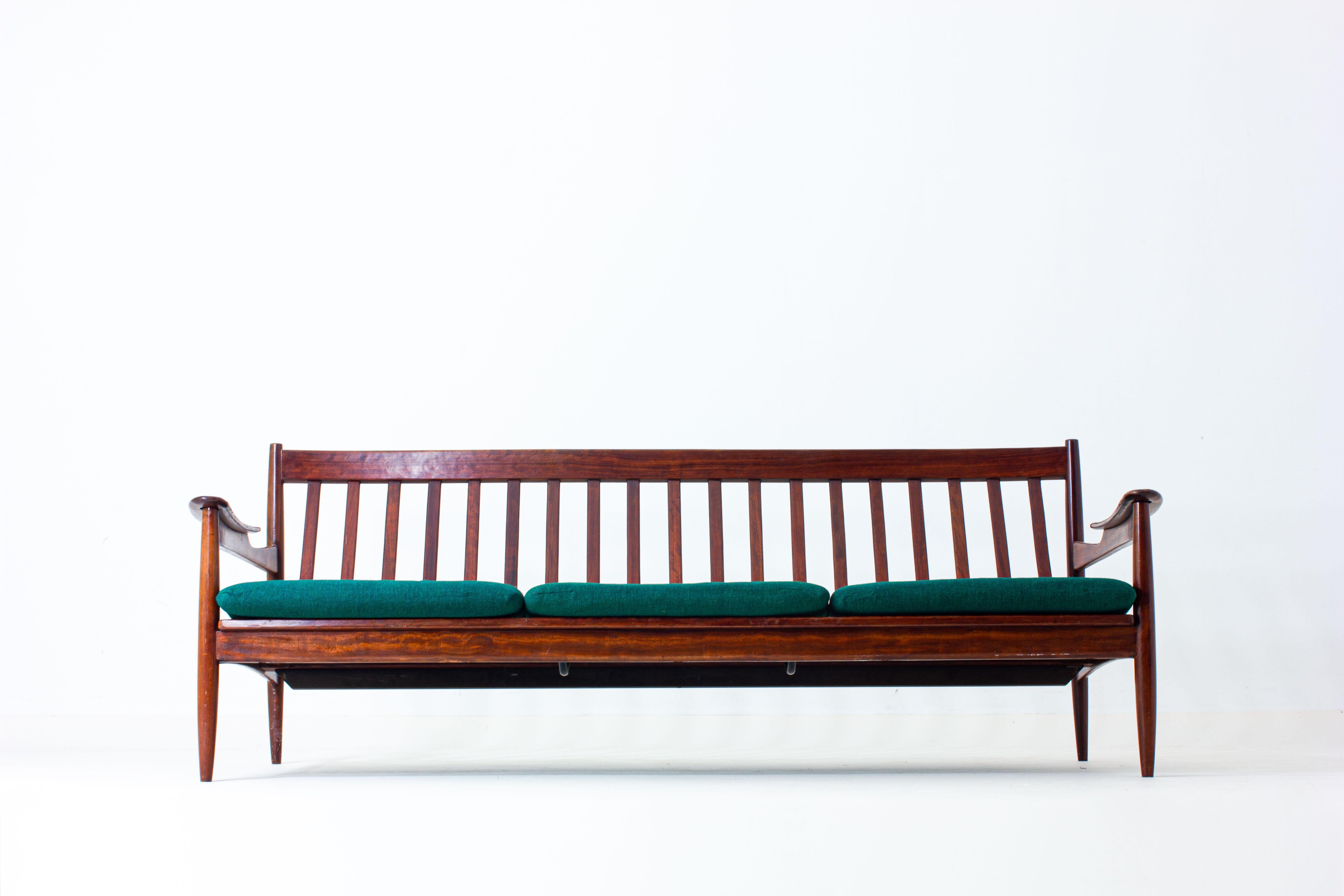 Danish Rosewood 3-Seater Sofa in Emerald Green Upholstery, Denmark, 1960s