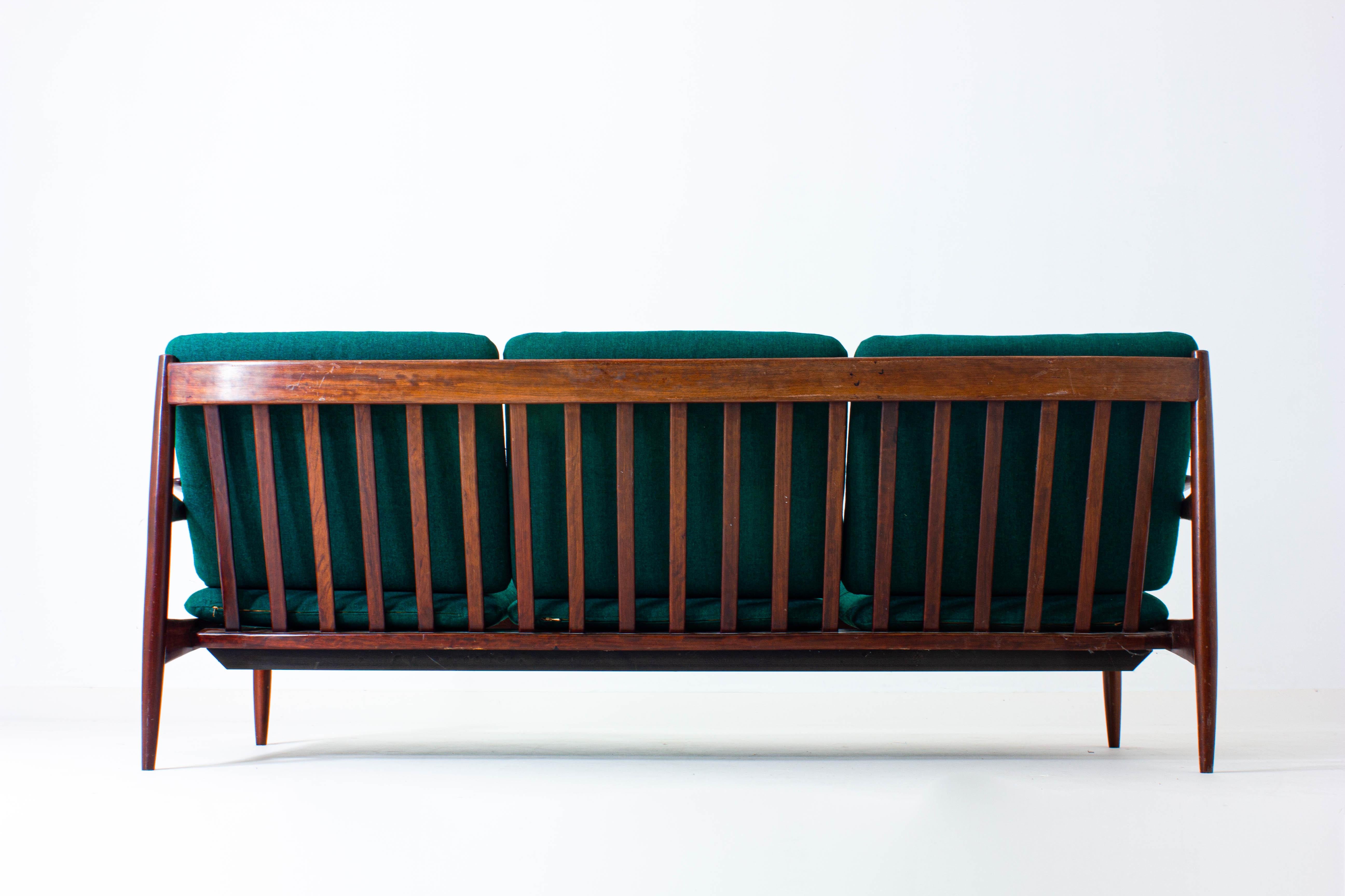Rosewood 3-Seater Sofa in Emerald Green Upholstery, Denmark, 1960s 1