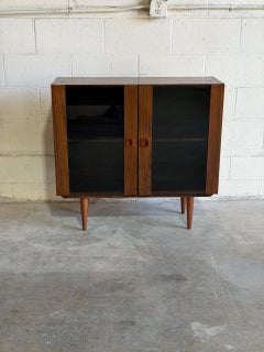 Rosewood Сabinet with Smoked Glass Doors and Built In Lamp Denmark 1960s