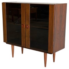Rosewood Сabinet with Smoked Glass Doors and Built In Lamp Denmark 1960s