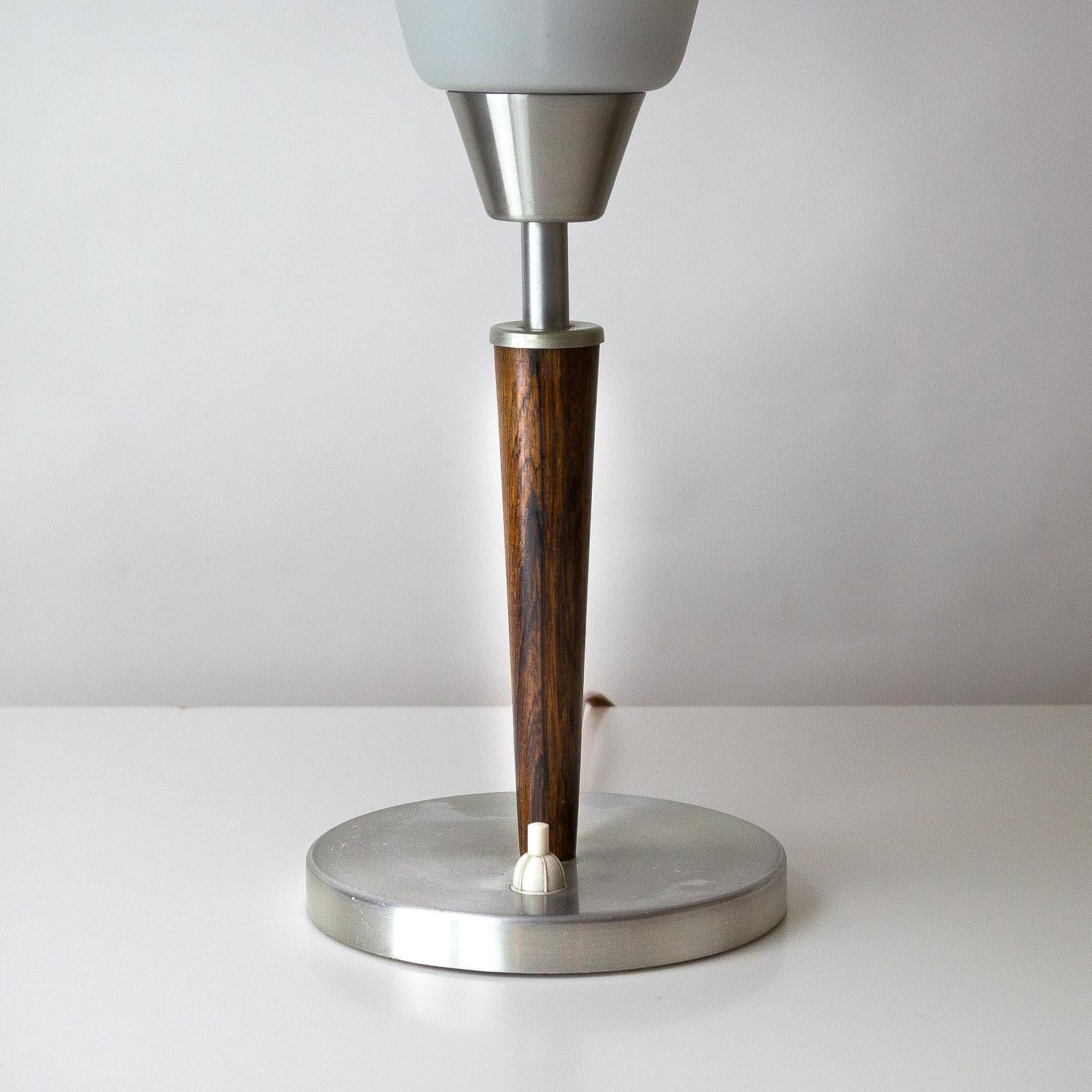 Mid-Century Modern Rosewood, Aluminium and Opaline Glass Table Lamp by Fog & Mørup, Denmark, 1950s