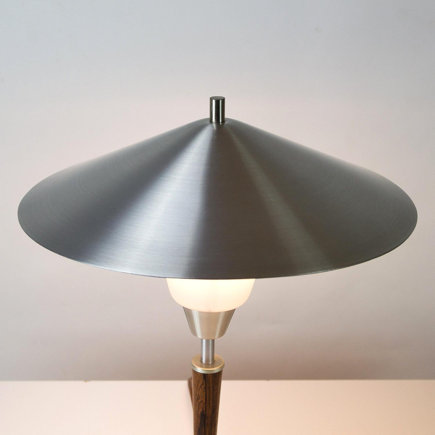 Mid-20th Century Rosewood, Aluminium and Opaline Glass Table Lamp by Fog & Mørup, Denmark, 1950s