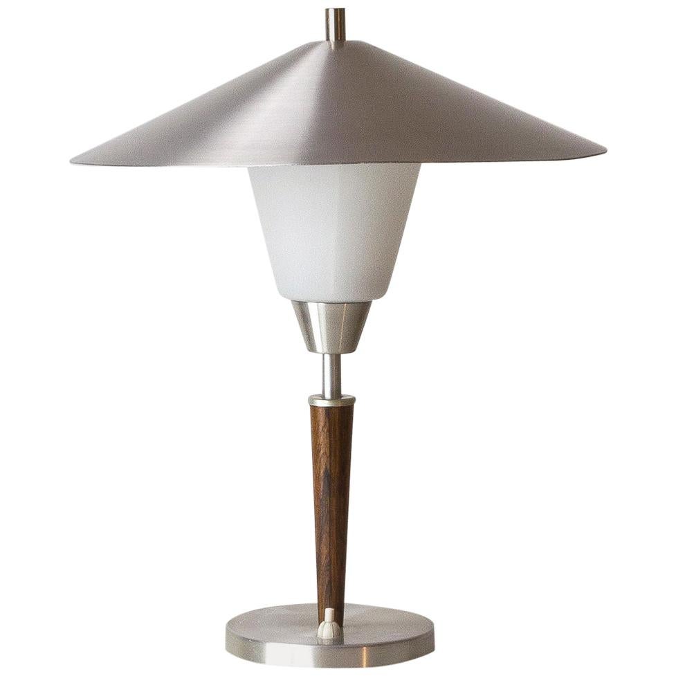 Rosewood, Aluminium and Opaline Glass Table Lamp by Fog & Mørup, Denmark, 1950s