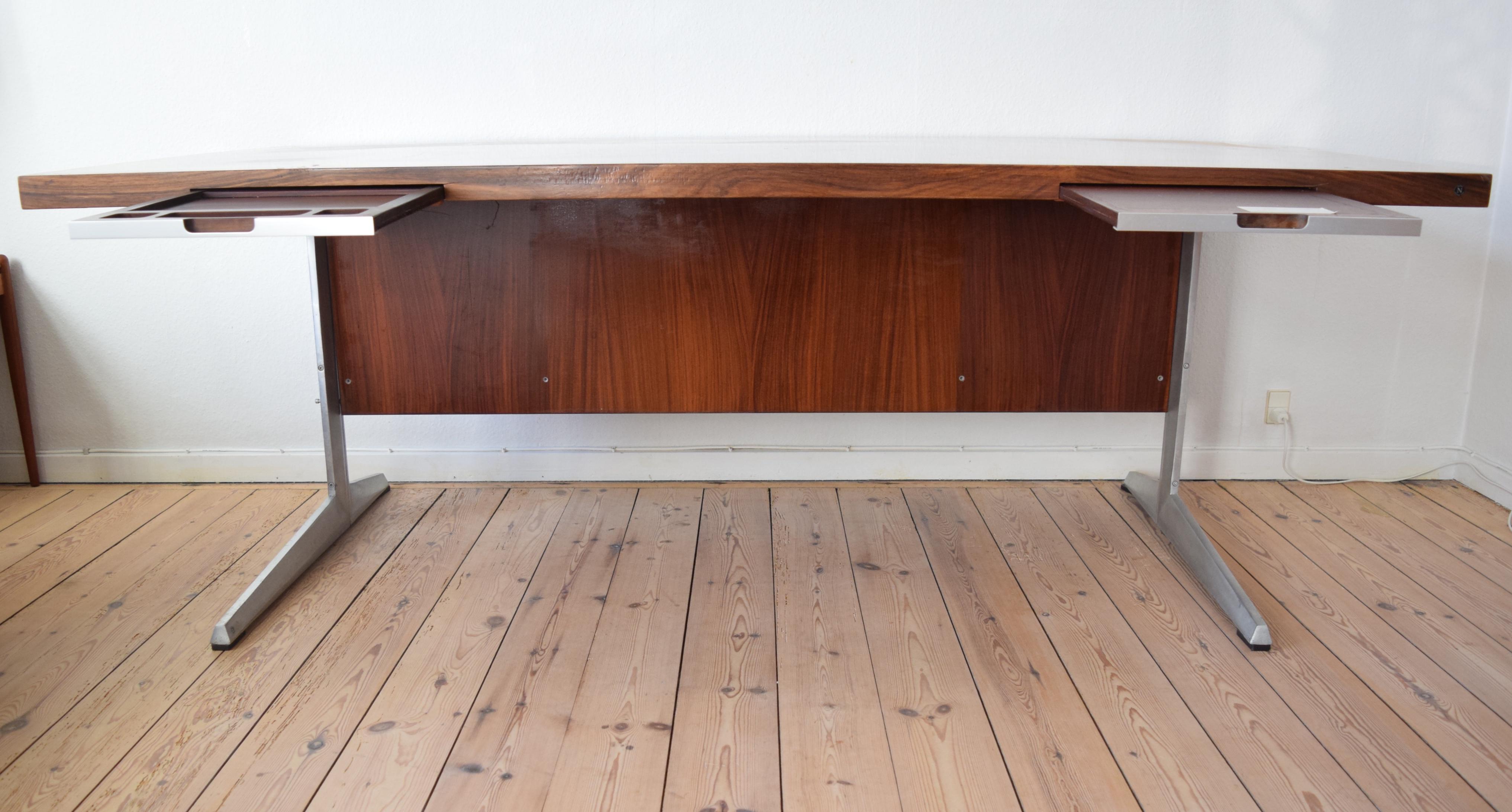 Mid-Century Modern Rosewood and Aluminium Executive Desk, Marius Byrialsen for Nipu Møbler, Denmark