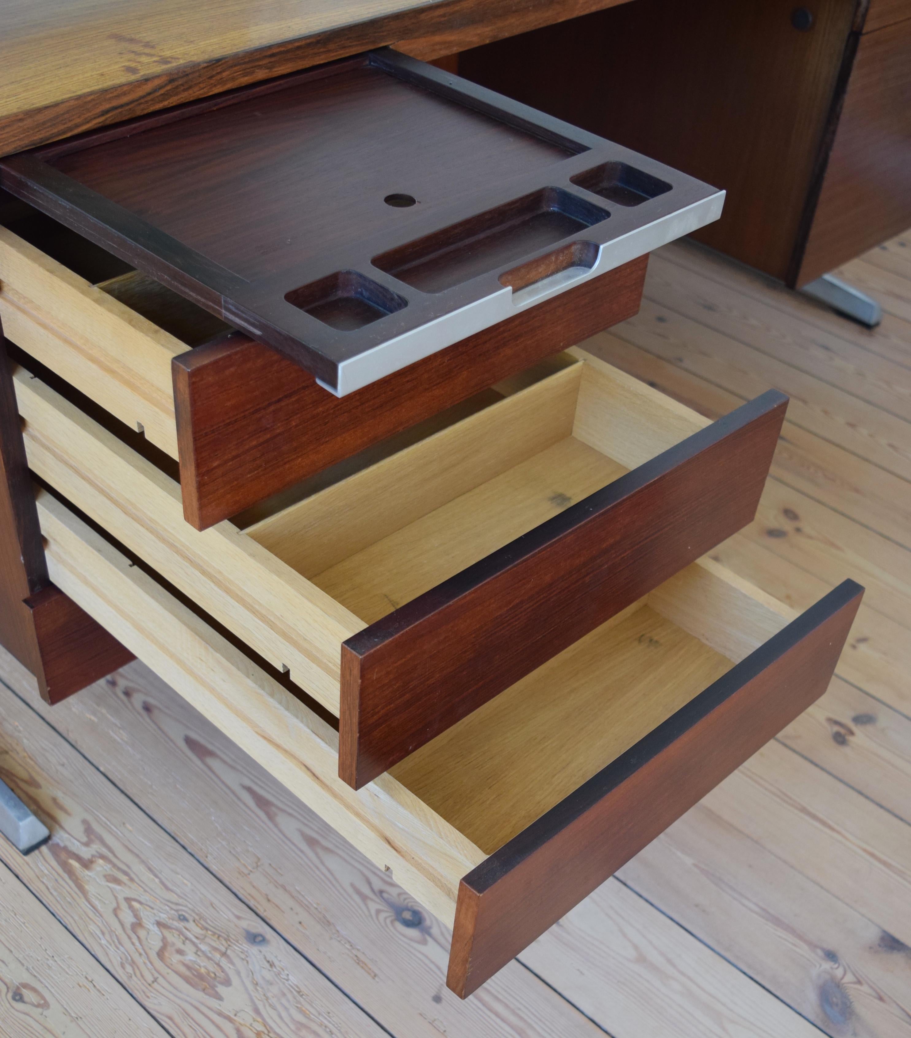 Rosewood and Aluminium Executive Desk, Marius Byrialsen for Nipu Møbler, Denmark In Good Condition In Nyborg, DK