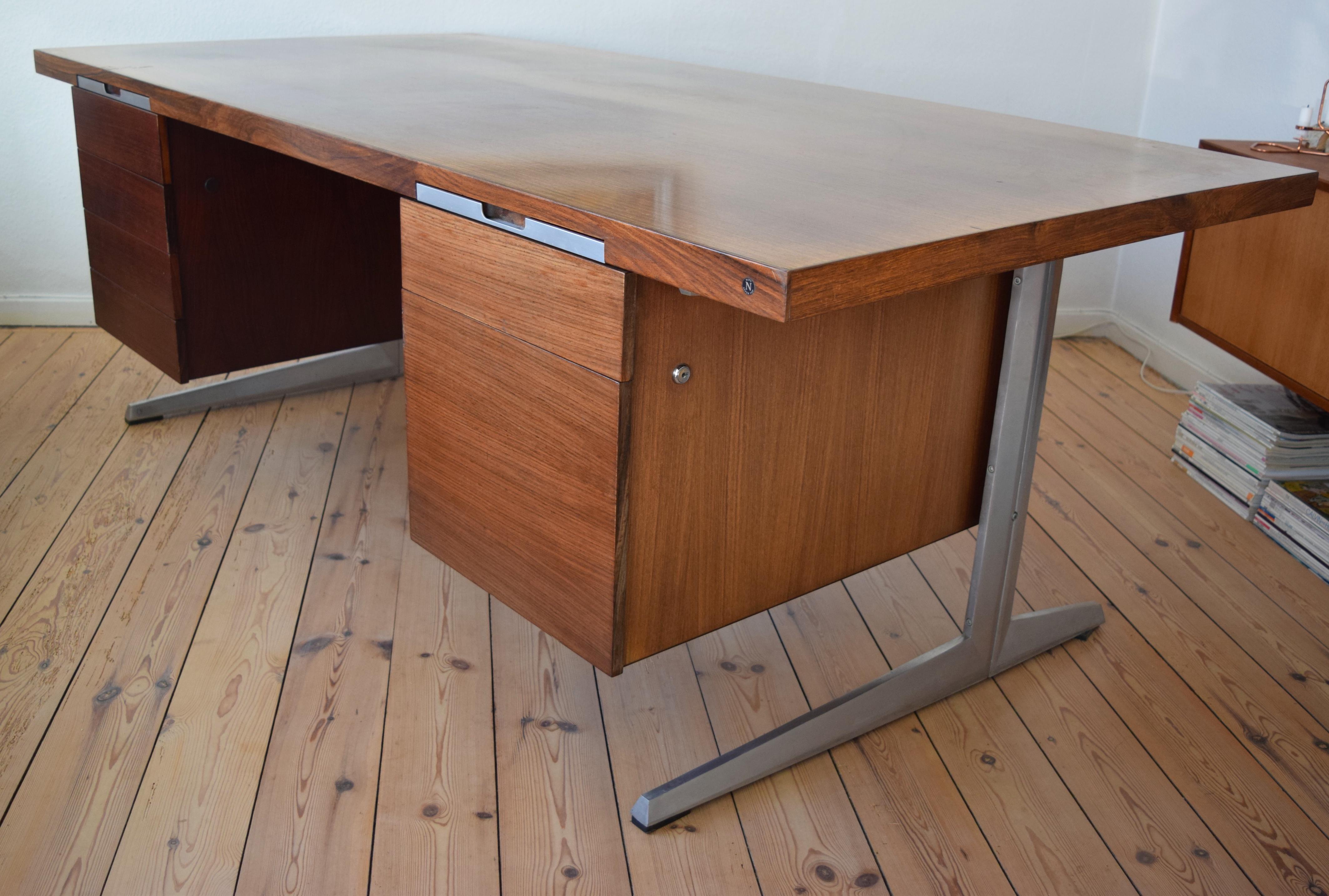Mid-20th Century Rosewood and Aluminium Executive Desk, Marius Byrialsen for Nipu Møbler, Denmark