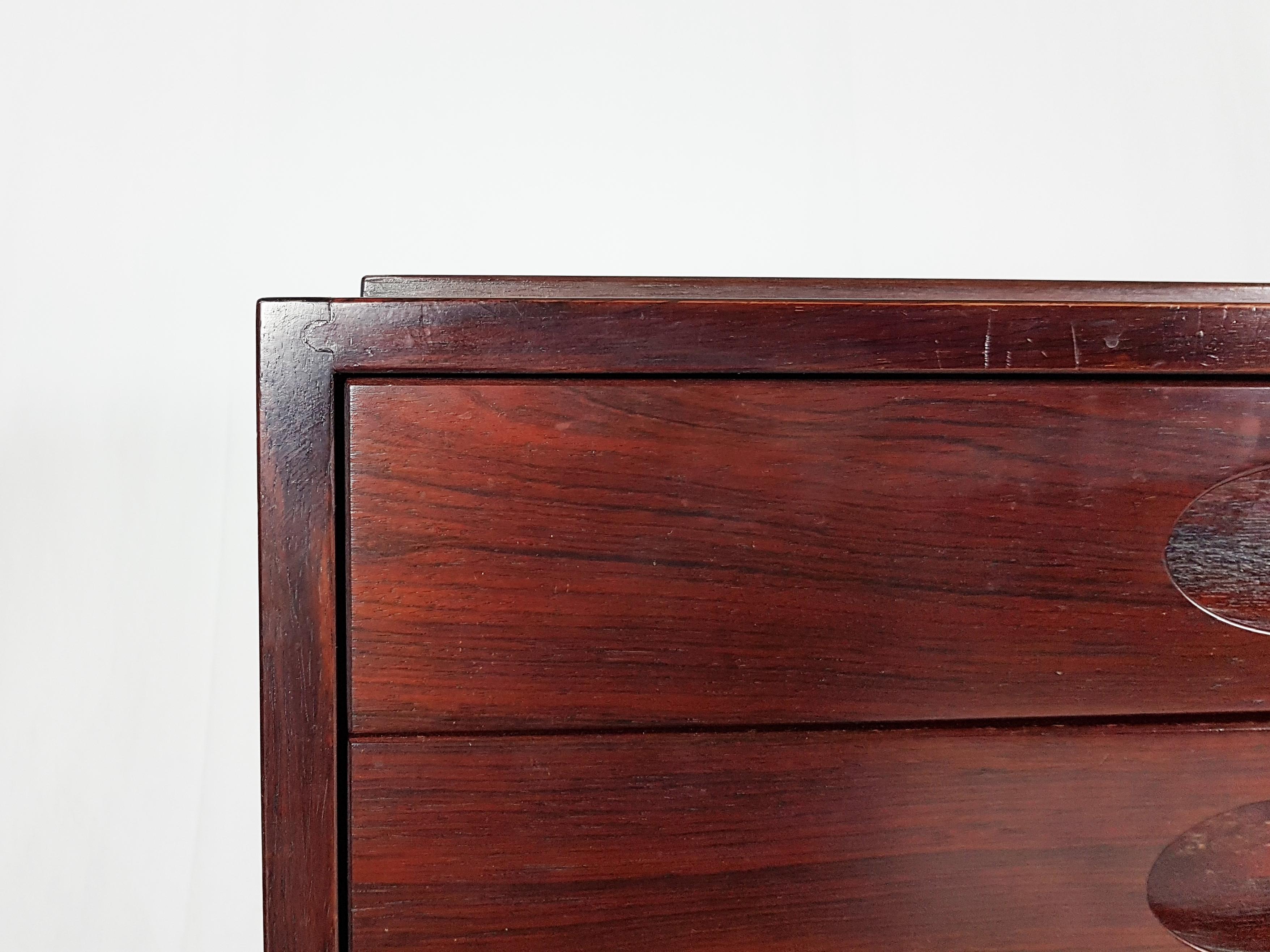 Italian Stained wood  & Aluminum '60s Chest of Drawers by G. Frattini for Bernini