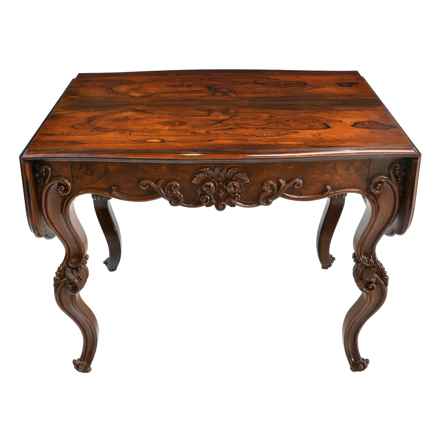 Rosewood American Rococo Revival Sofa Table or Writing Table NYC, circa 1840 For Sale 4