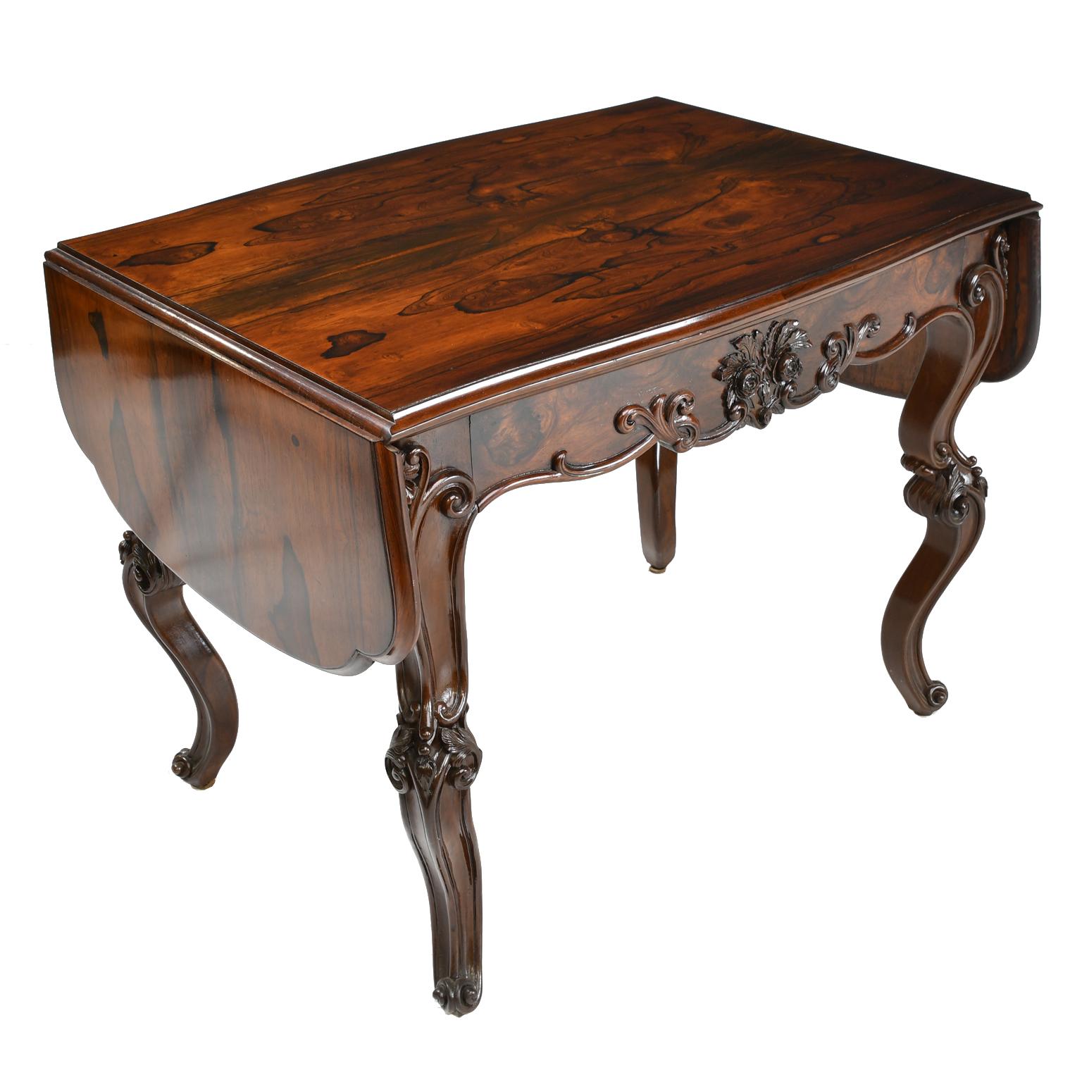 Rosewood American Rococo Revival Sofa Table or Writing Table NYC, circa 1840 For Sale 9