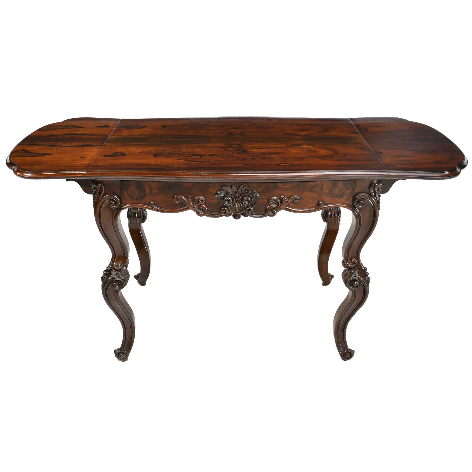 Hand-Carved Rosewood American Rococo Revival Sofa Table or Writing Table NYC, circa 1840 For Sale