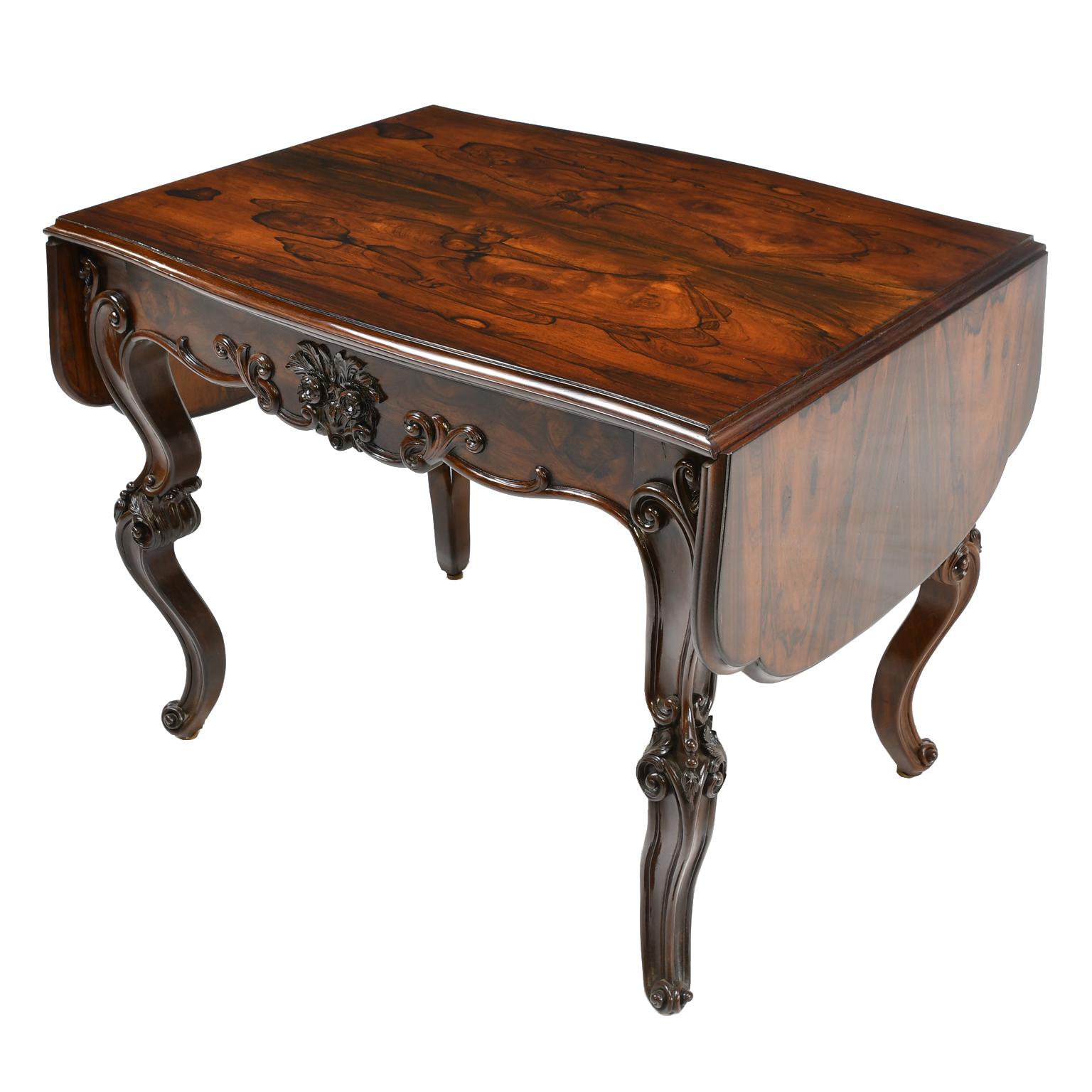 Mid-19th Century Rosewood American Rococo Revival Sofa Table or Writing Table NYC, circa 1840 For Sale