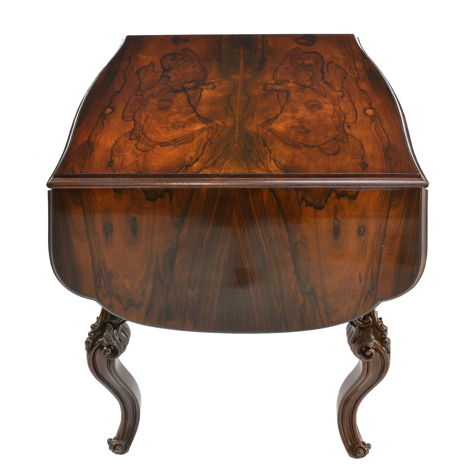 Hardwood Rosewood American Rococo Revival Sofa Table or Writing Table NYC, circa 1840 For Sale