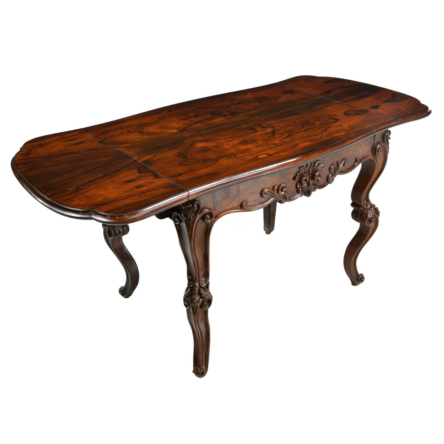 Rosewood American Rococo Revival Sofa Table or Writing Table NYC, circa 1840 For Sale 2