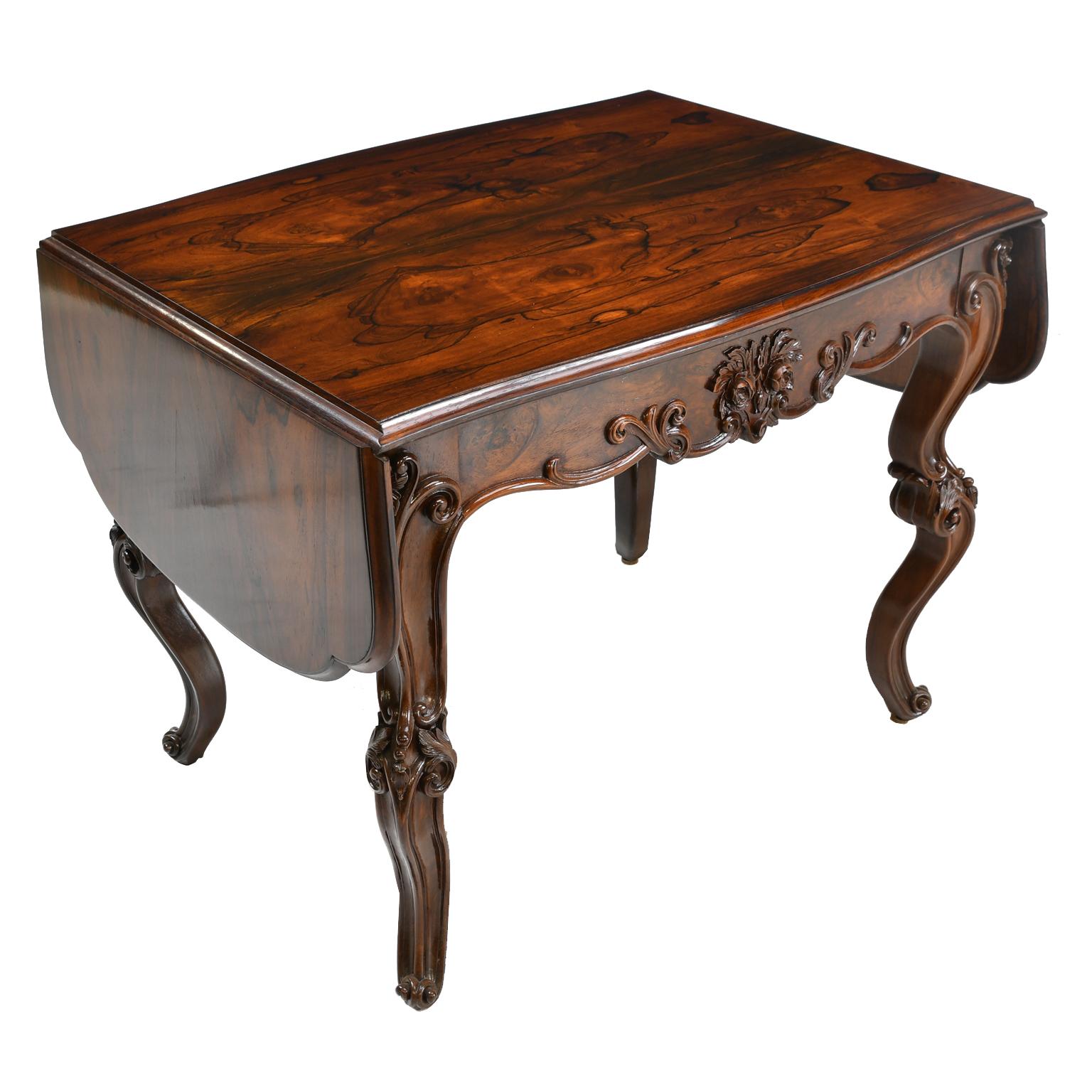 Rosewood American Rococo Revival Sofa Table or Writing Table NYC, circa 1840 For Sale 3