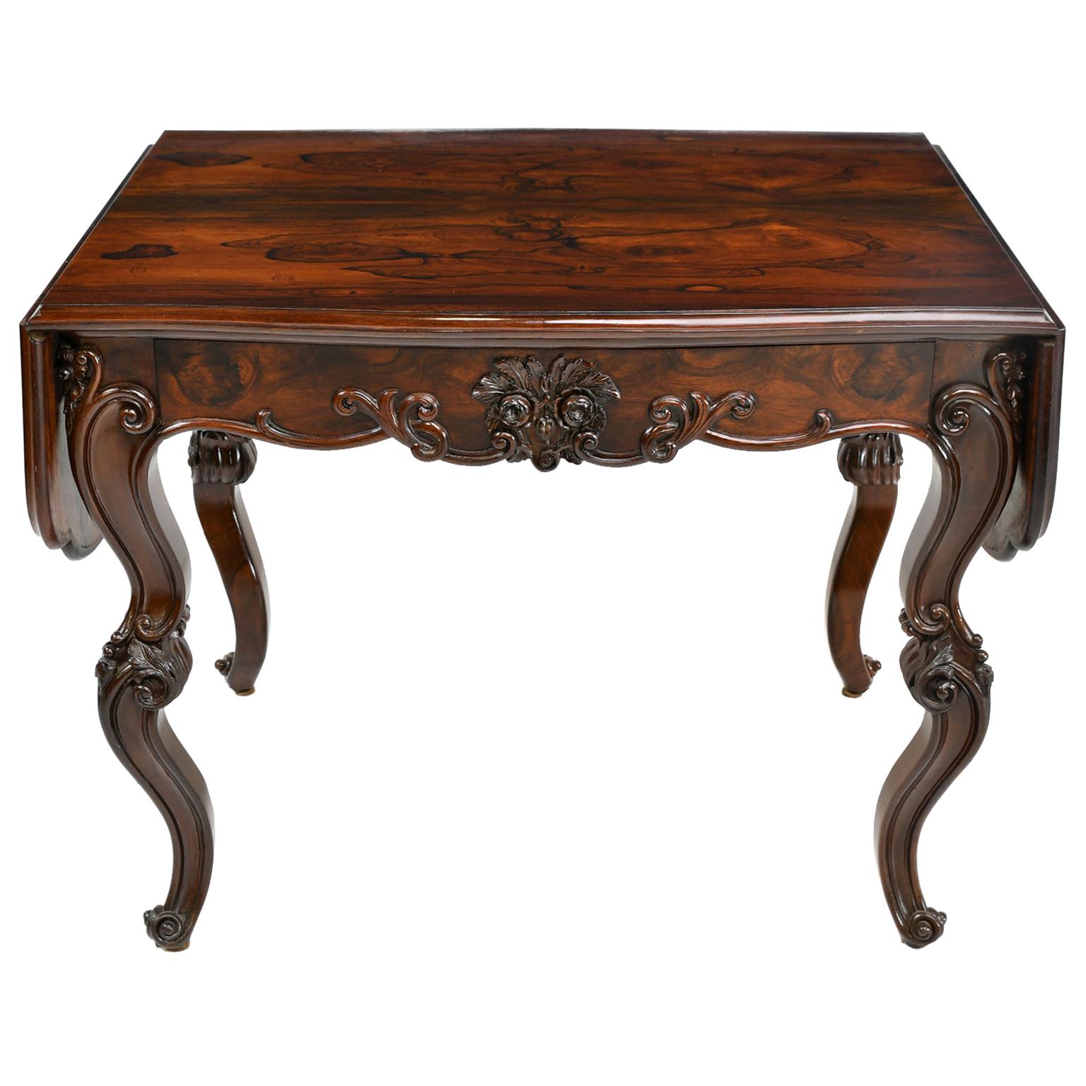 Rosewood American Rococo Revival Sofa Table or Writing Table NYC, circa 1840 For Sale