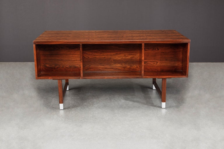 Rosewood and Aluminum Desk by Kai Kristiansen for Feldballes Møbelfabrik, 1960s In Excellent Condition In Los Angeles, CA