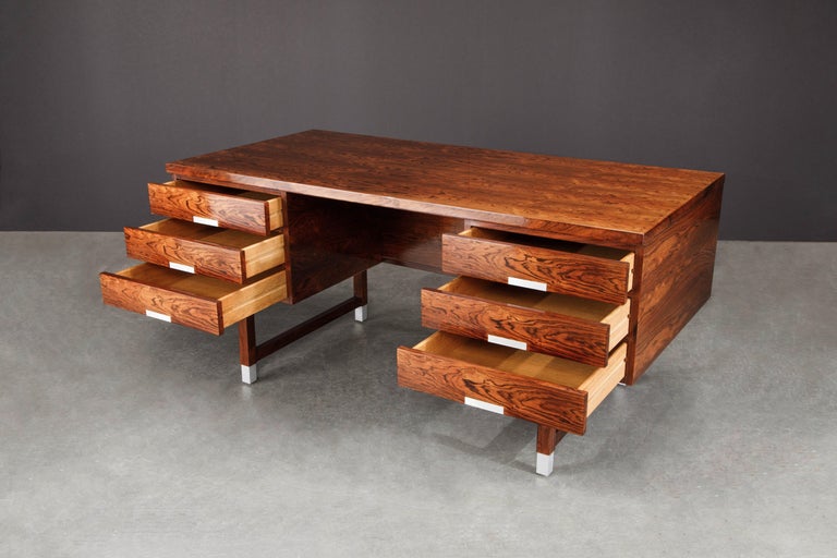 Rosewood and Aluminum Desk by Kai Kristiansen for Feldballes Møbelfabrik, 1960s 3