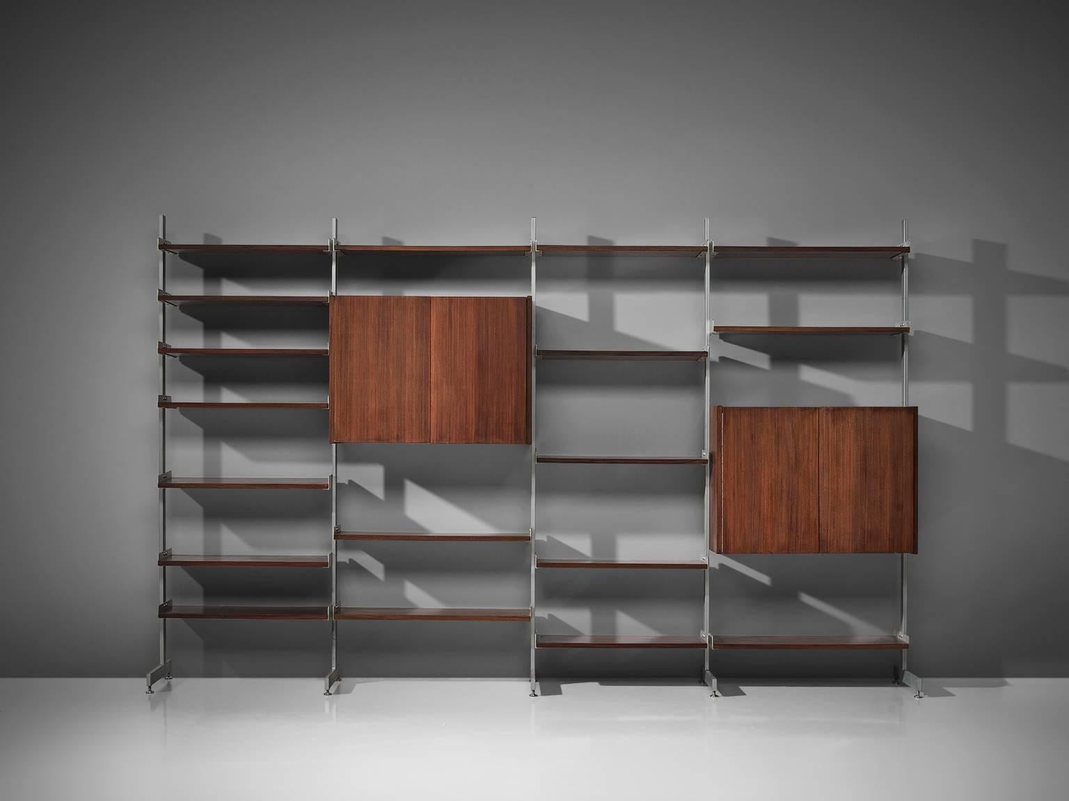 Mid-Century Modern Rosewood and Aluminum Wall Unit