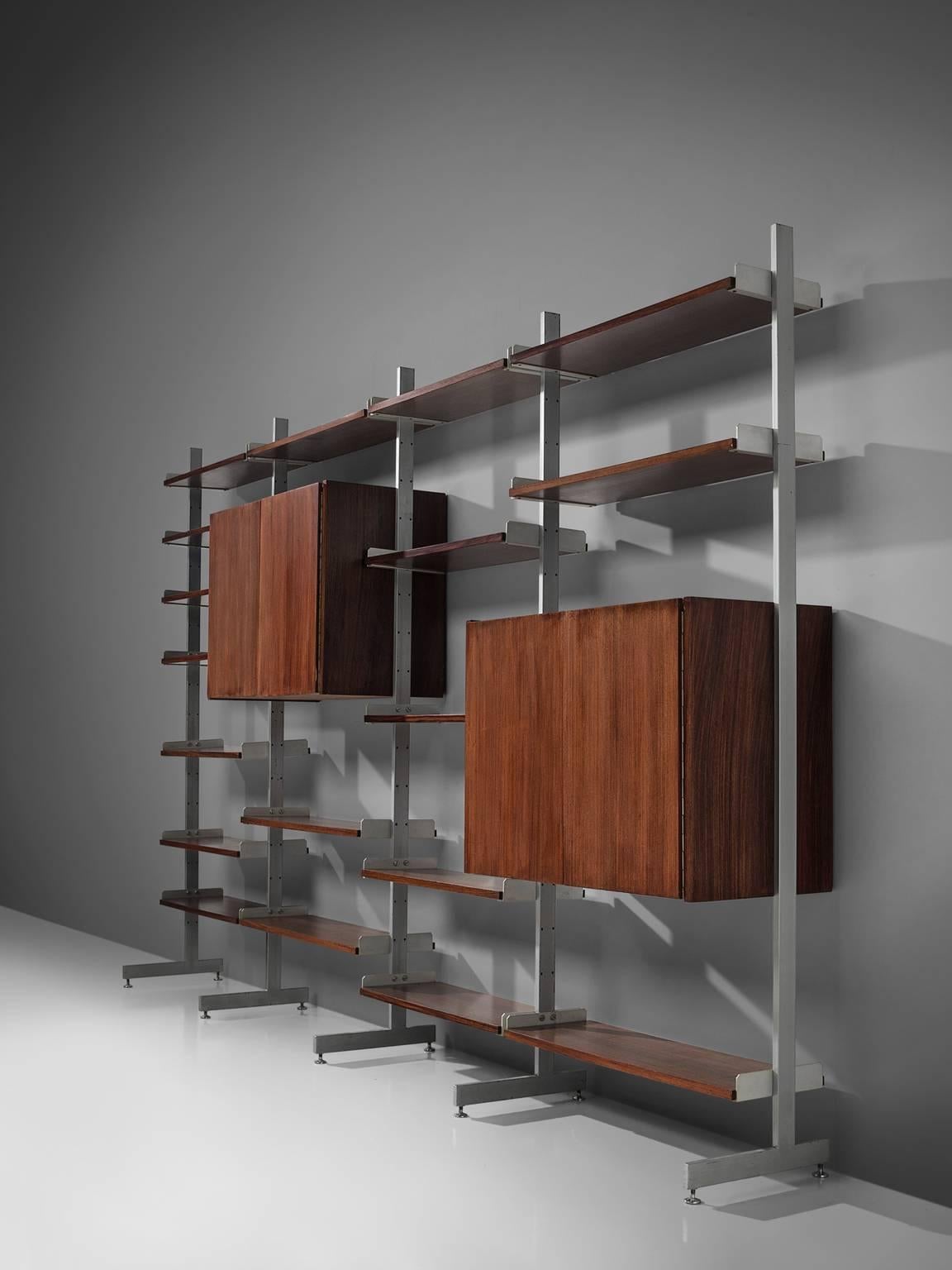 Scandinavian Rosewood and Aluminum Wall Unit