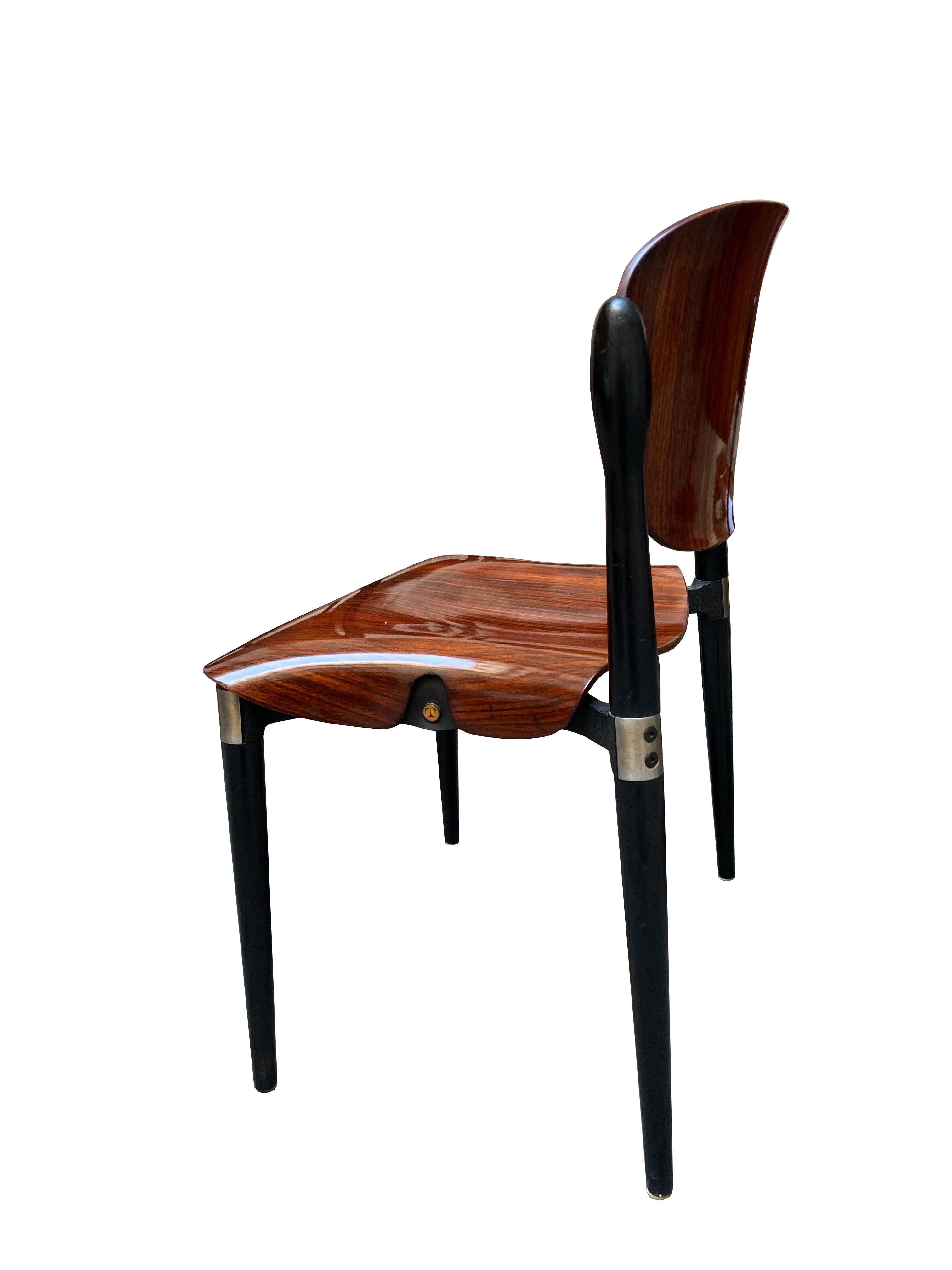Set of 8 rosewood and black lacquered metal 