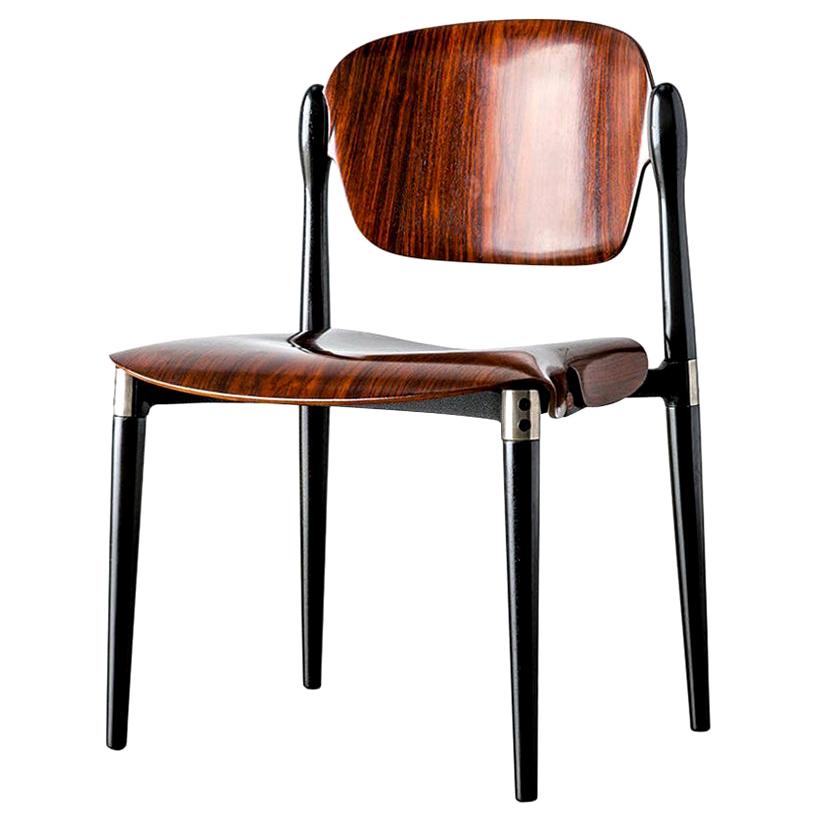 Rosewood and Black Lacquered "S83" Side Chair by Eugenio Gerli for Tecno, 1962 For Sale