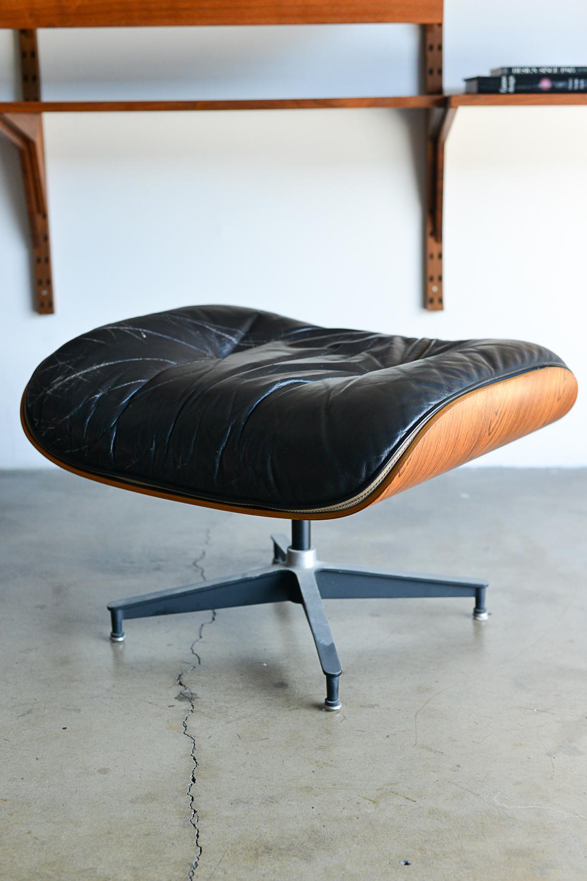 Mid-Century Modern Rosewood and Black Leather Eames 671 Ottoman, ca. 1970