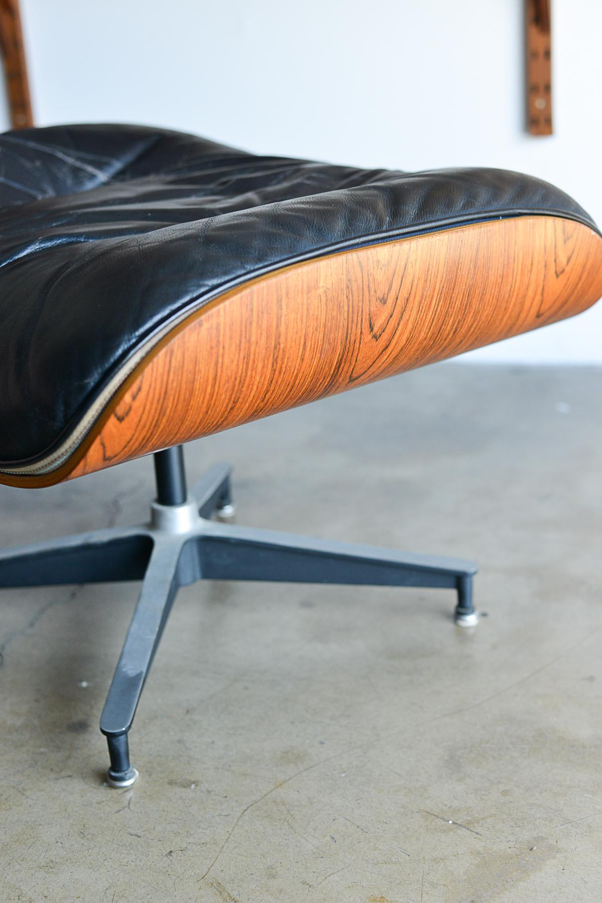 American Rosewood and Black Leather Eames 671 Ottoman, ca. 1970
