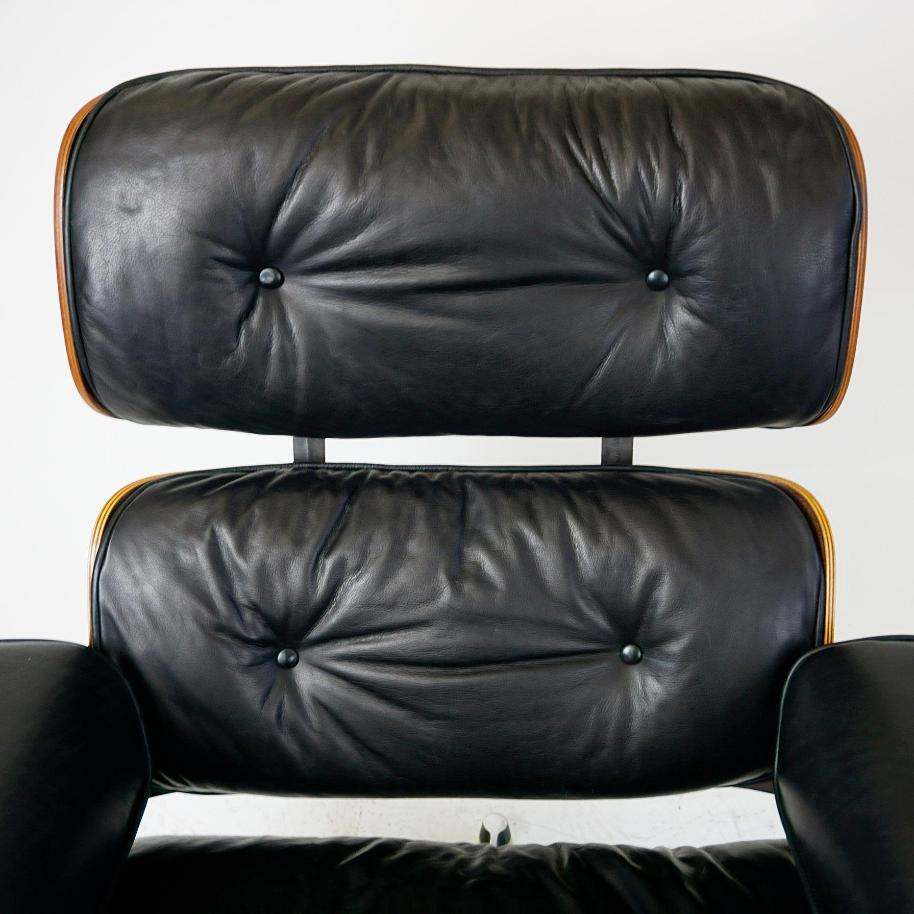 Rosewood and Black Leather Eames Lounge Chair by ICF for Herman Miller 1