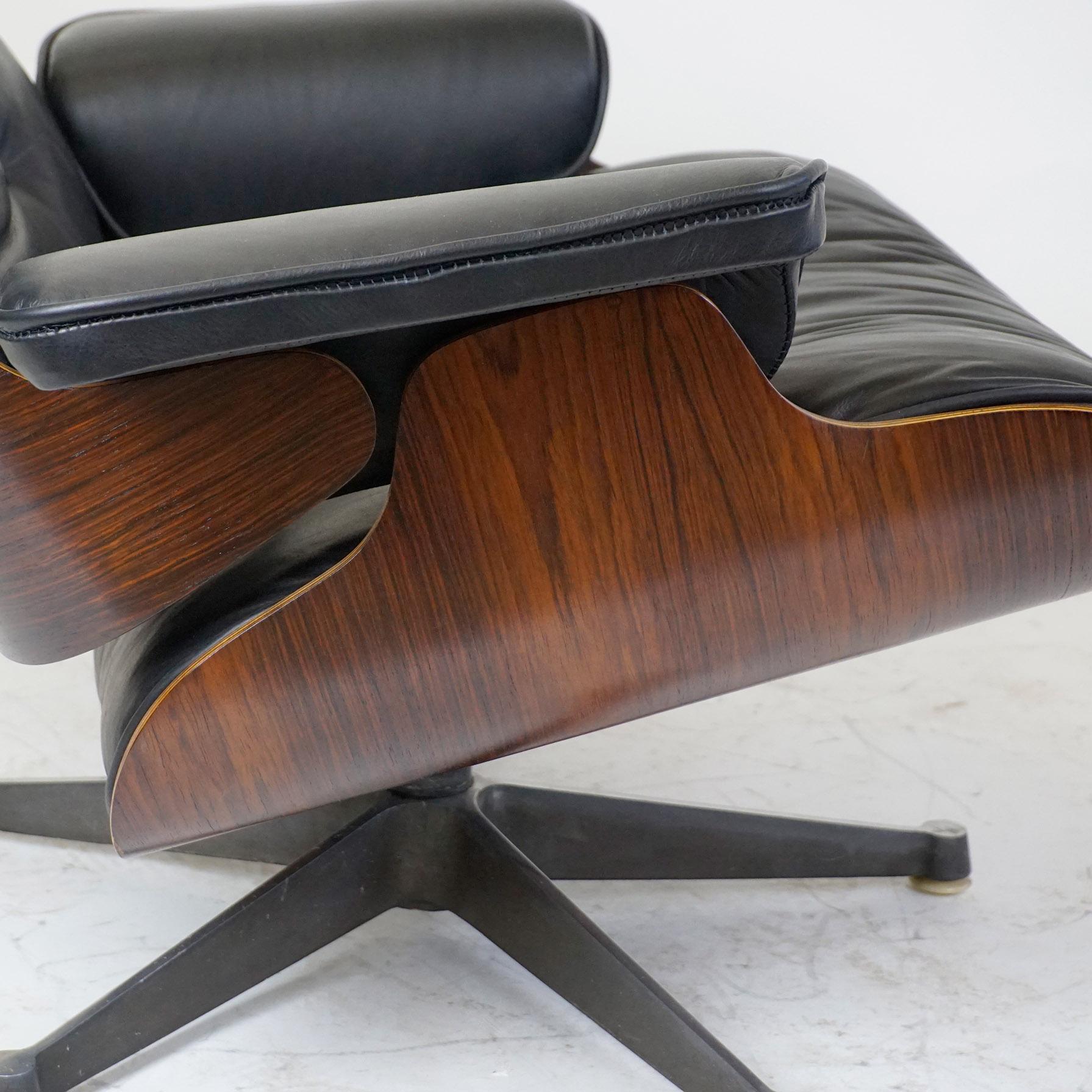 Rosewood and Black Leather Eames Lounge Chair by ICF for Herman Miller 2