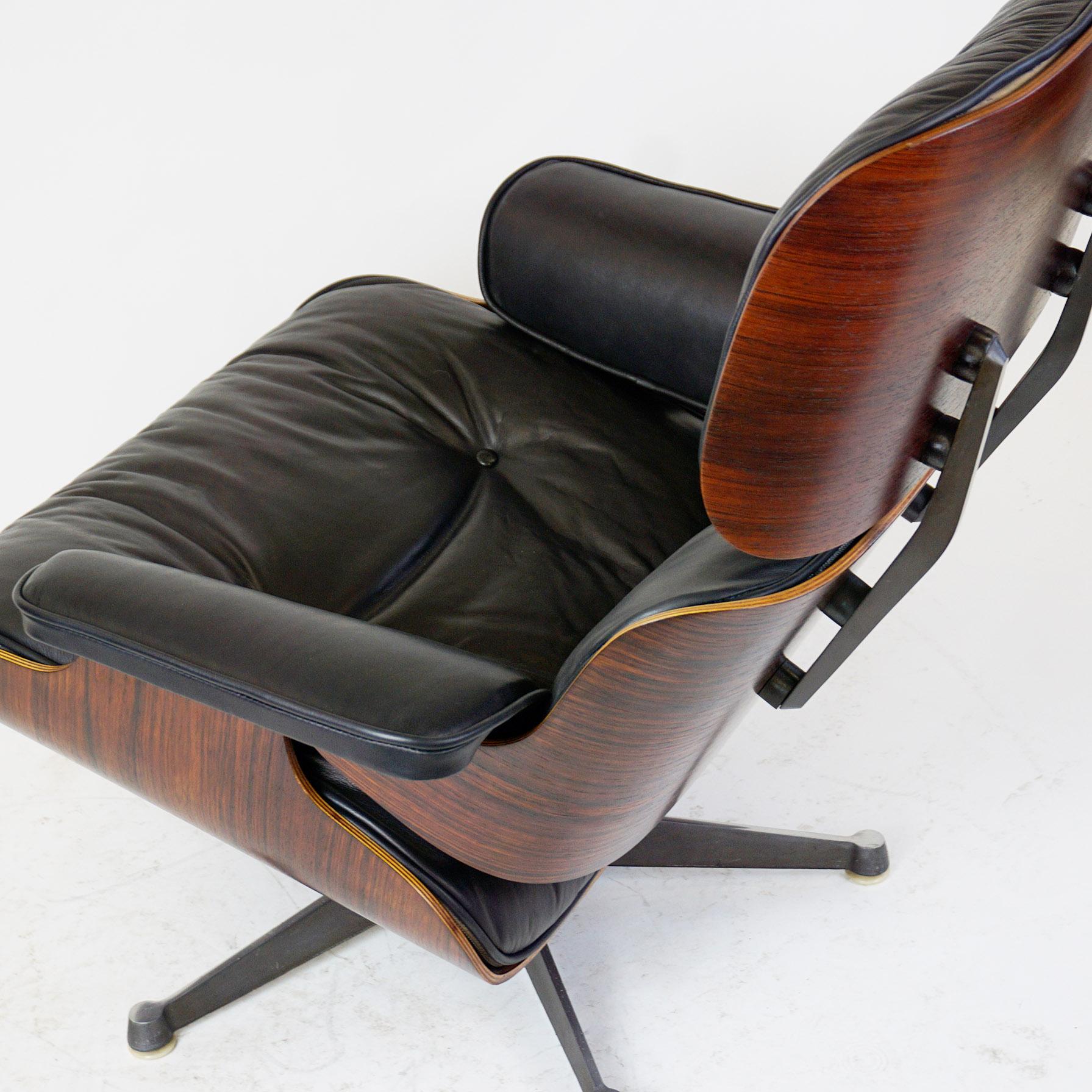 Rosewood and Black Leather Eames Lounge Chair by ICF for Herman Miller 3
