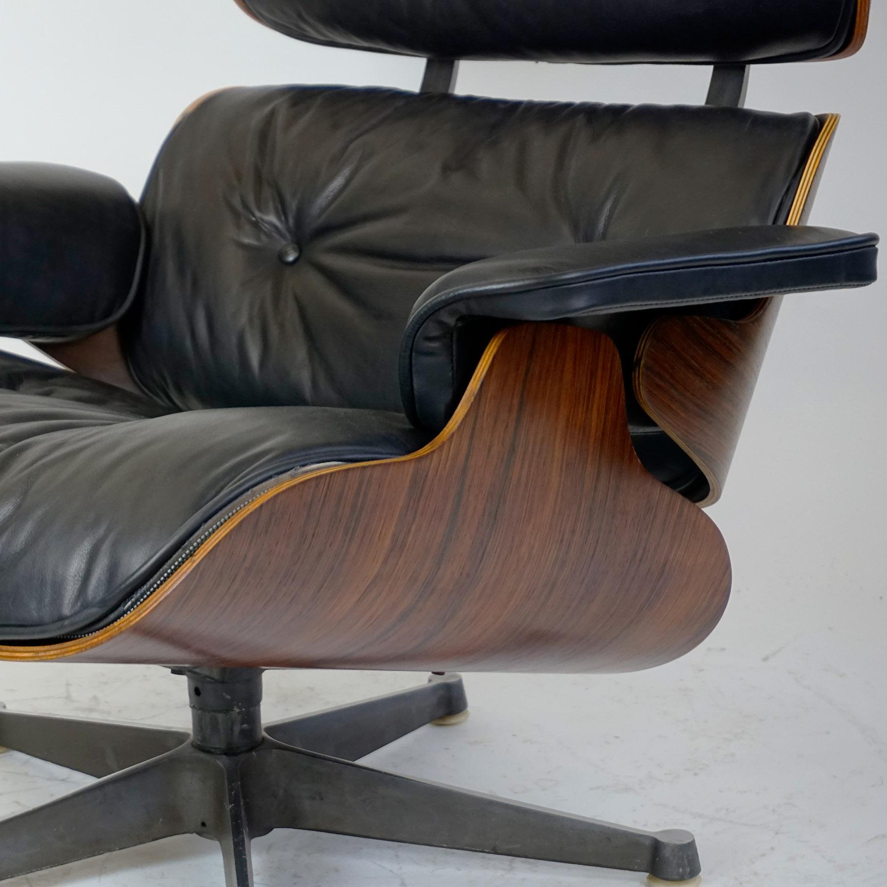Rosewood and Black Leather Eames Lounge Chair by ICF for Herman Miller 5