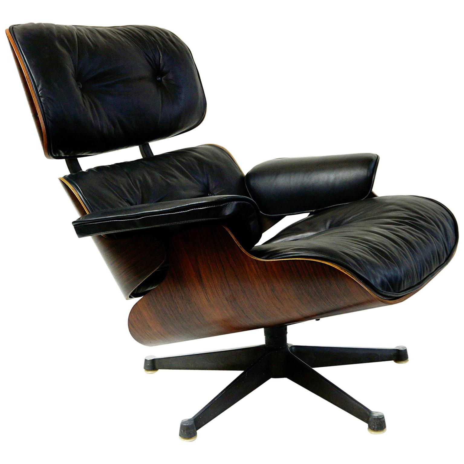 Rosewood and Black Leather Eames Lounge Chair by ICF for Herman Miller