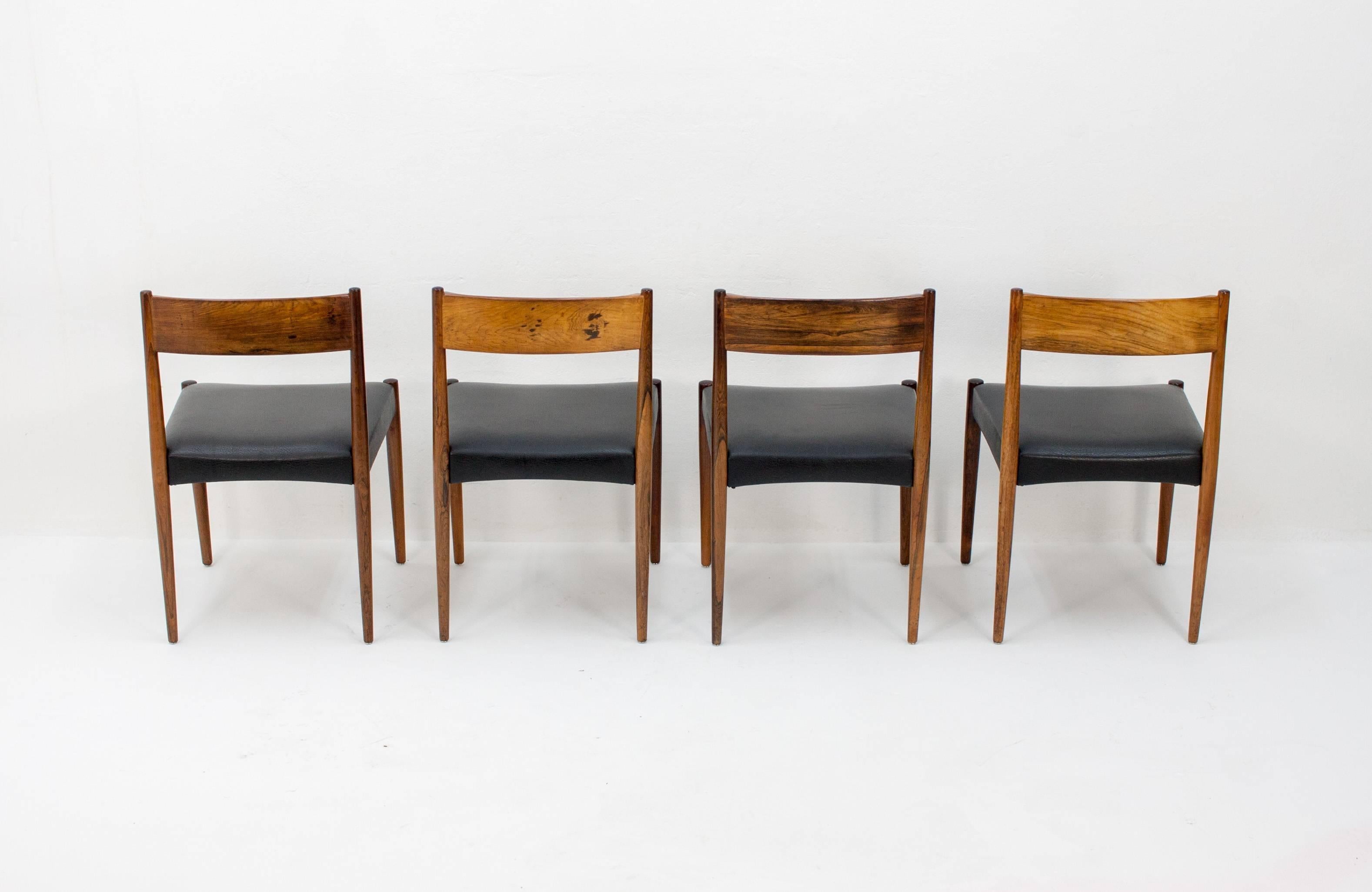 Mid-20th Century Rosewood and Black Leather Lübke Dining Chairs, Set of Four, 1960s