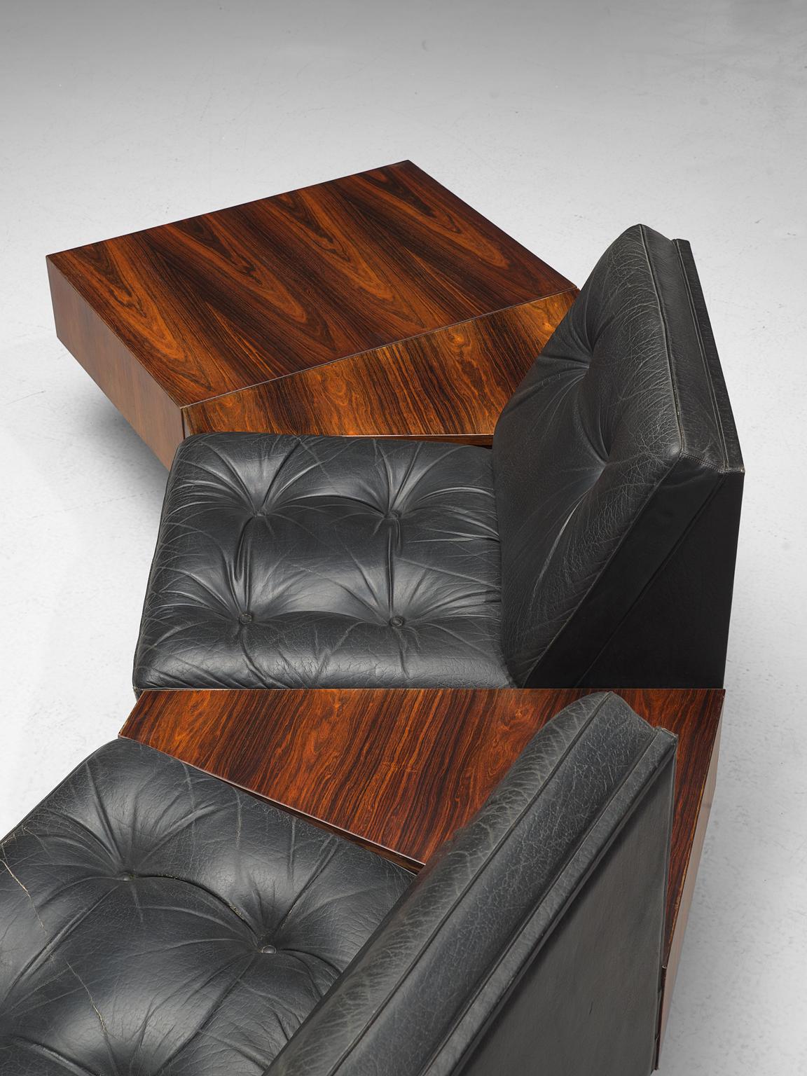 Rosewood and Black Leatherette Modular Sofa 2