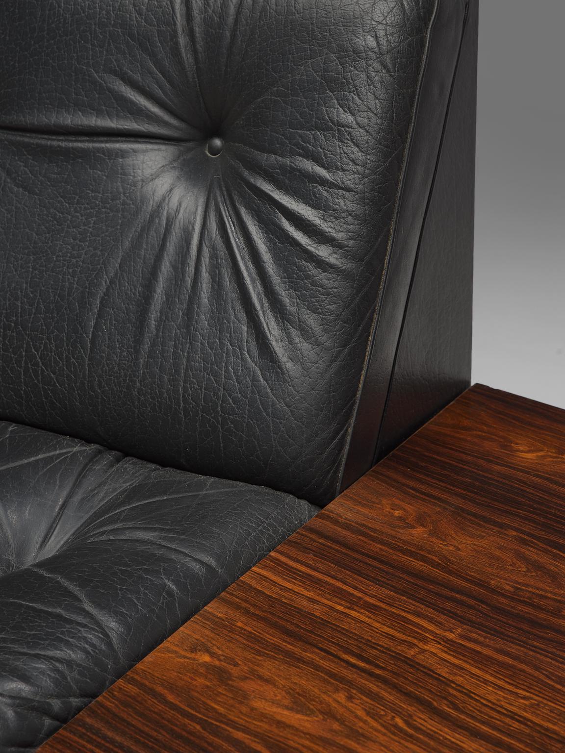 Rosewood and Black Leatherette Modular Sofa 3