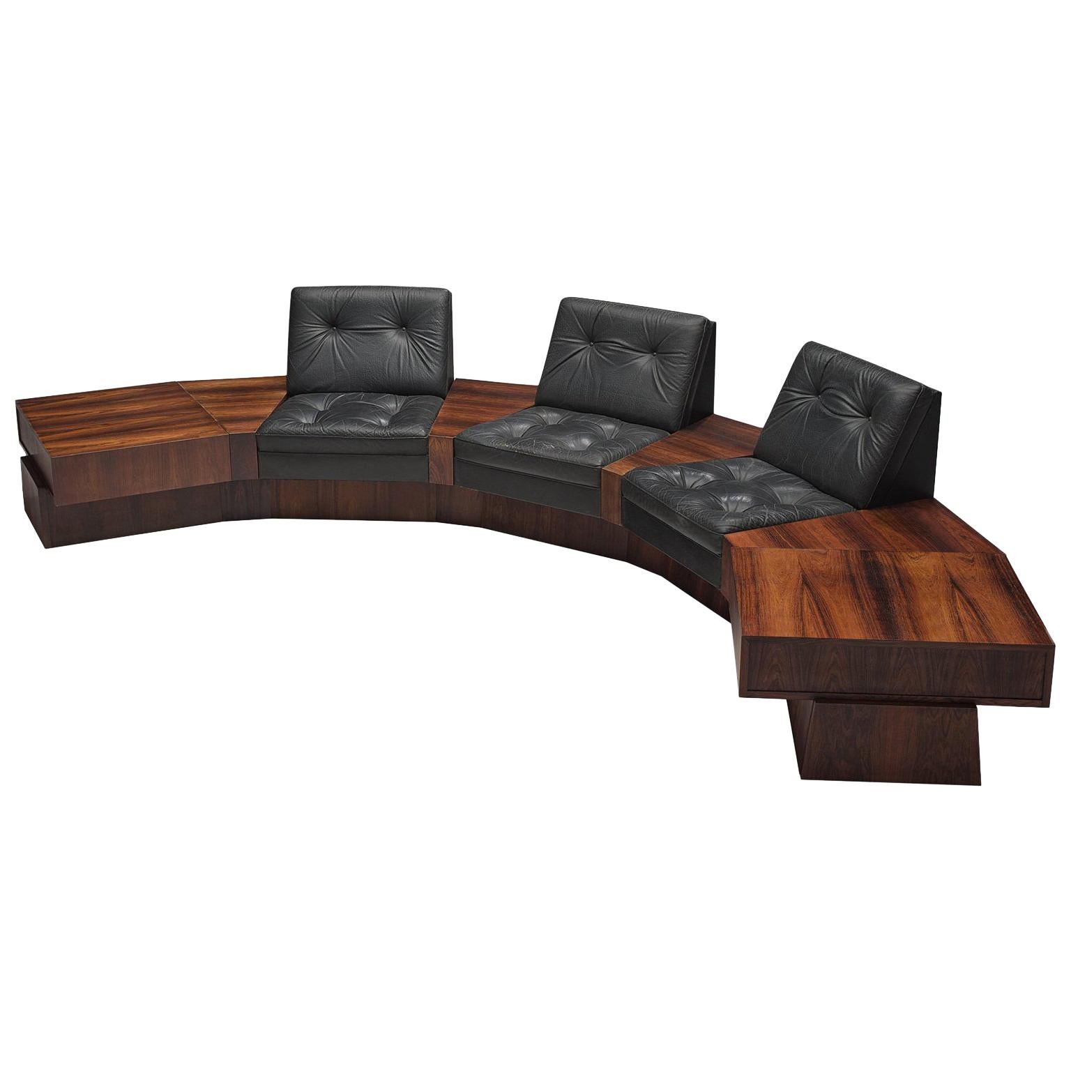 Rosewood and Black Leatherette Modular Sofa