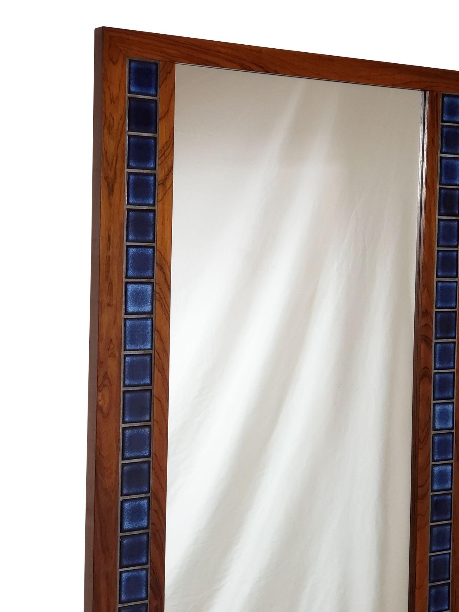 Rosewood and Blue Tile Entry Cabinet and Mirror 3