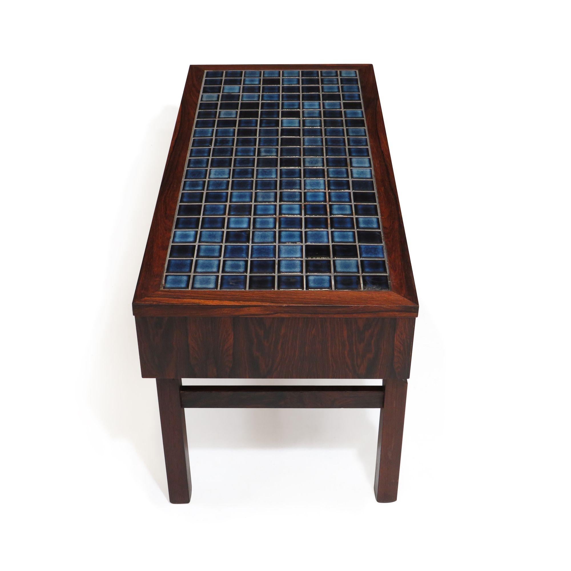Rosewood and Blue Tile Entry Cabinet and Mirror 4