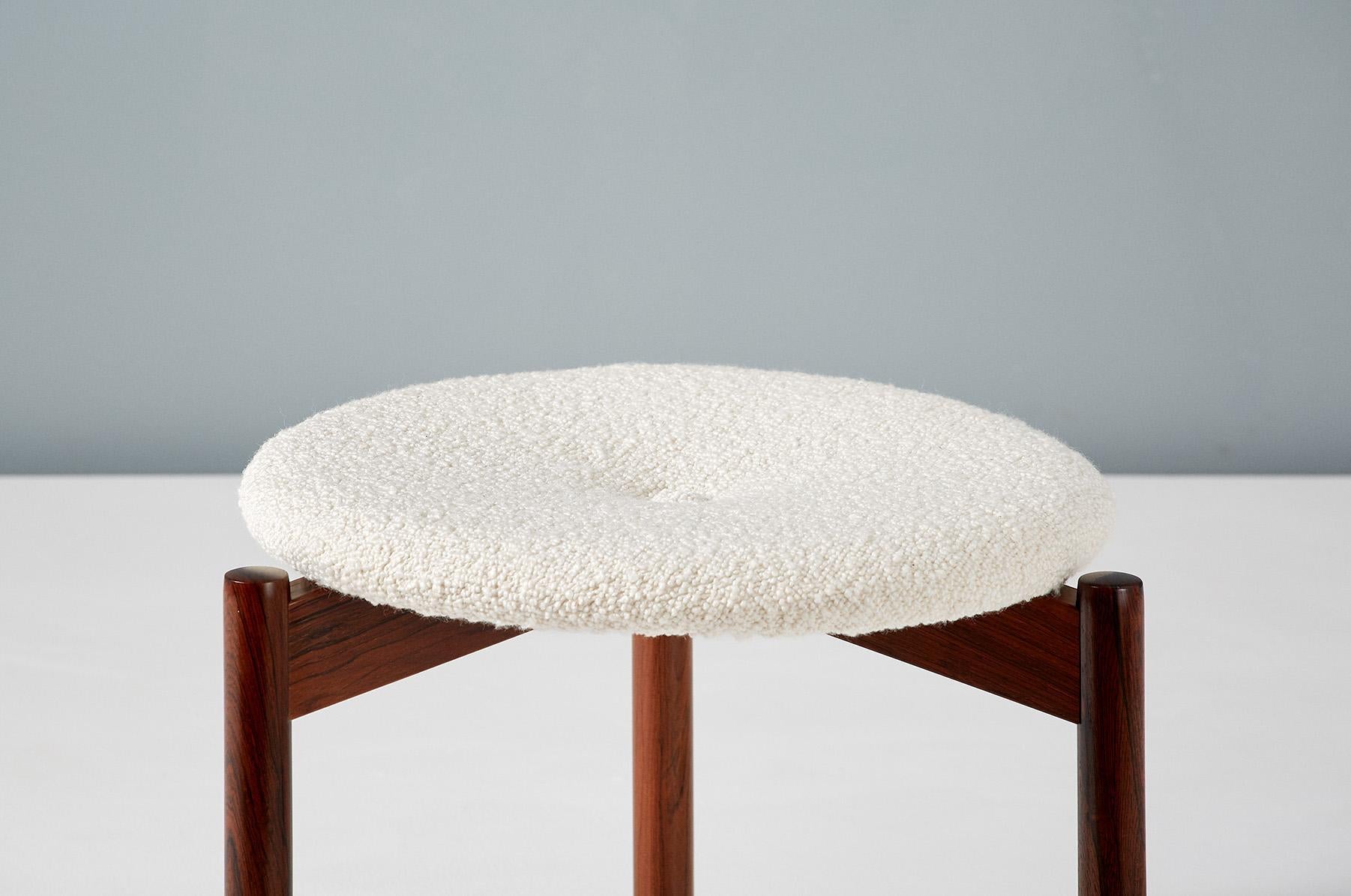Scandinavian Modern Rosewood and Boucle Wool Stools by Uno Kristiansson, 1960s