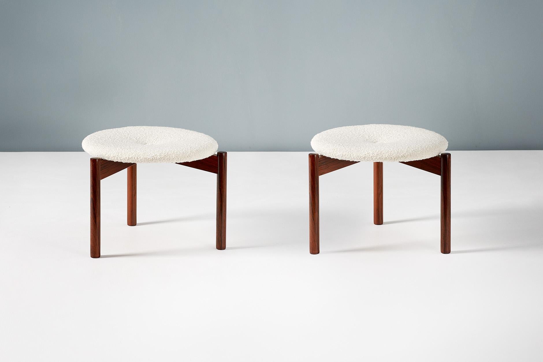 Swedish Rosewood and Boucle Wool Stools by Uno Kristiansson, 1960s